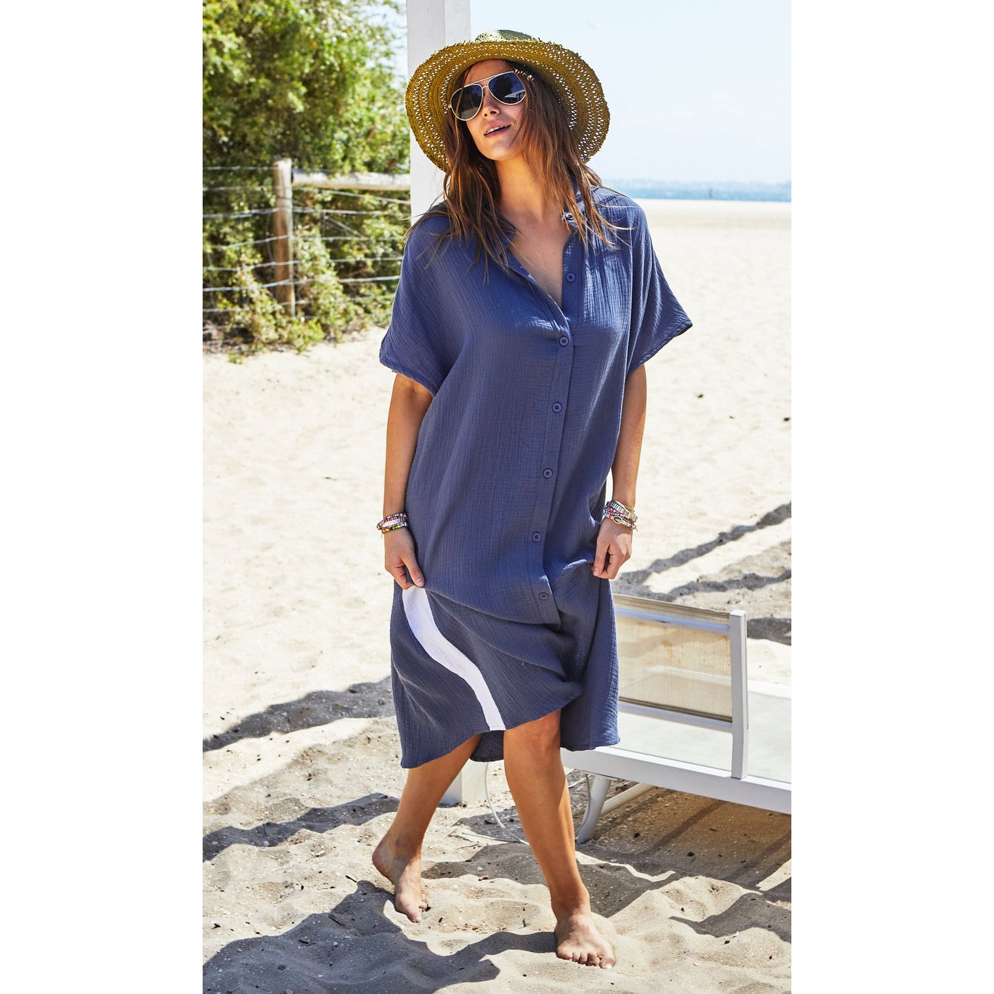 Hammill & Co Cheesecloth Kaftan Beach Dress - Navy