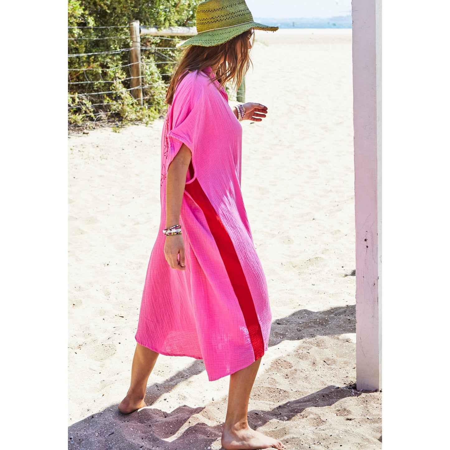 Hammill & Co Cheesecloth Kaftan Beach Dress - Pink