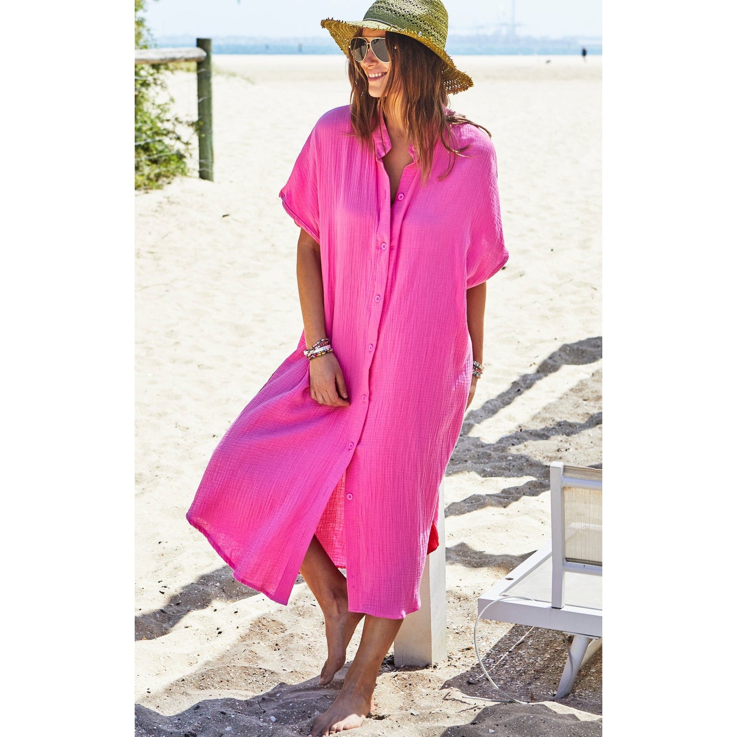 Hammill & Co Cheesecloth Kaftan Beach Dress - Pink