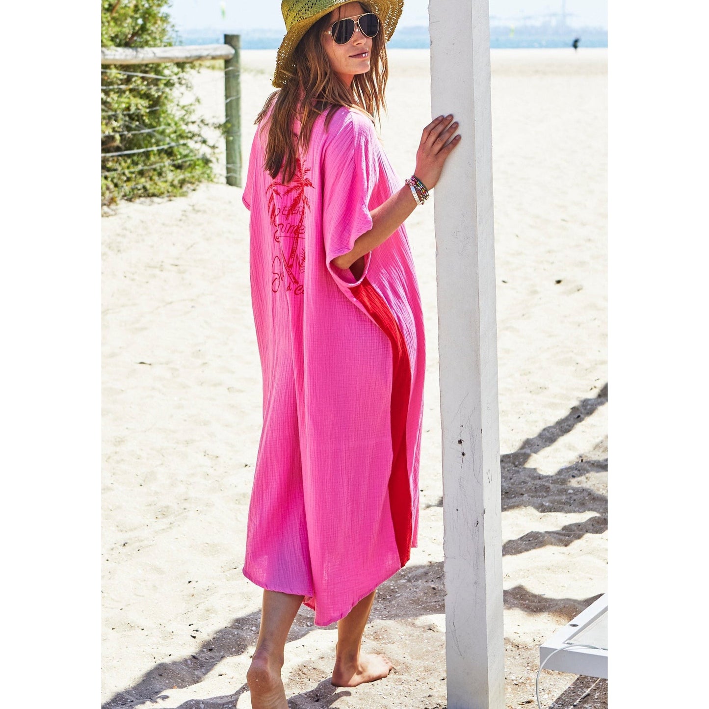 Hammill & Co Cheesecloth Kaftan Beach Dress - Pink