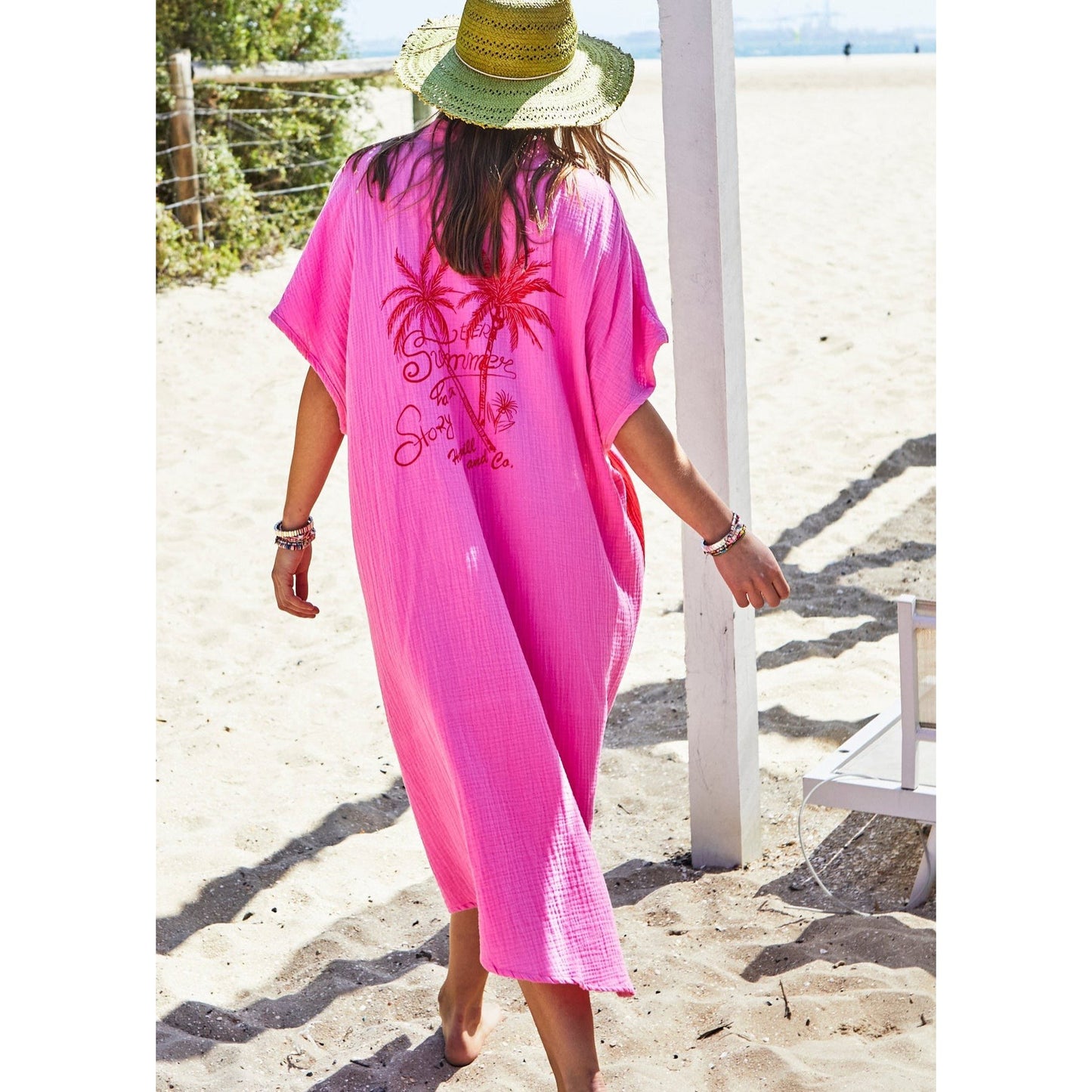 Hammill & Co Cheesecloth Kaftan Beach Dress - Pink