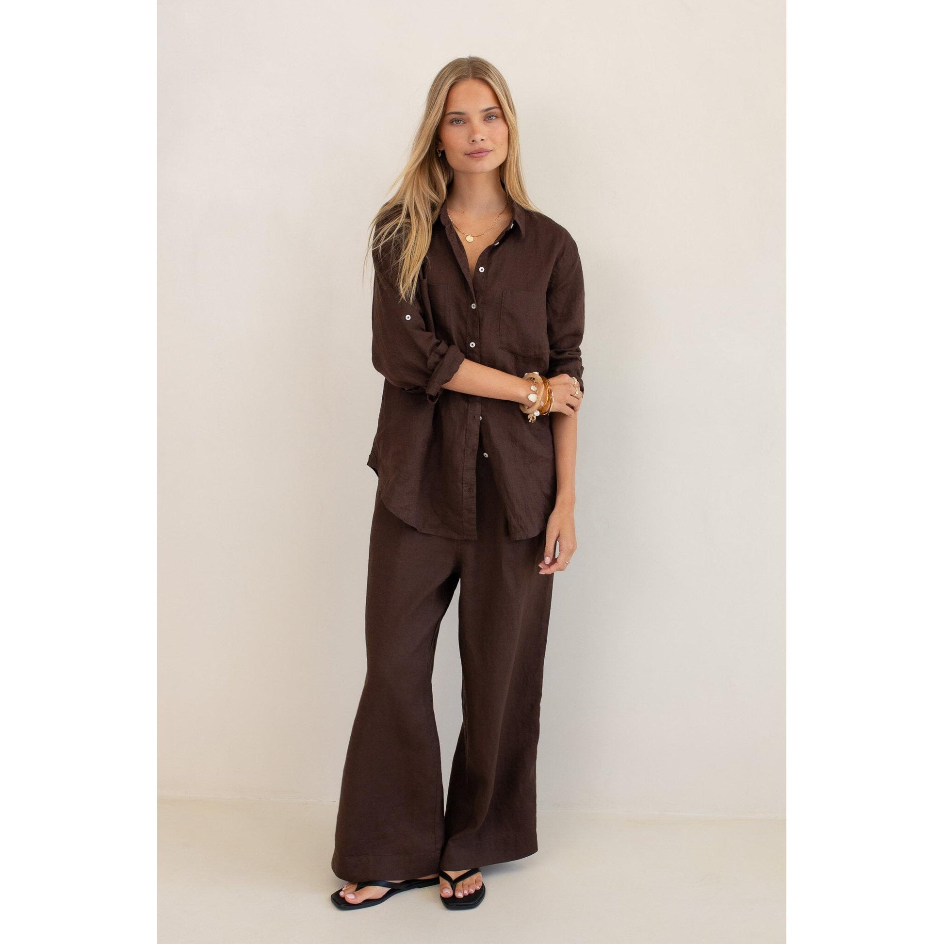 Hut Marcus Linen Pant - Hot Chocolate  Hut Clothing Pisces Boutique