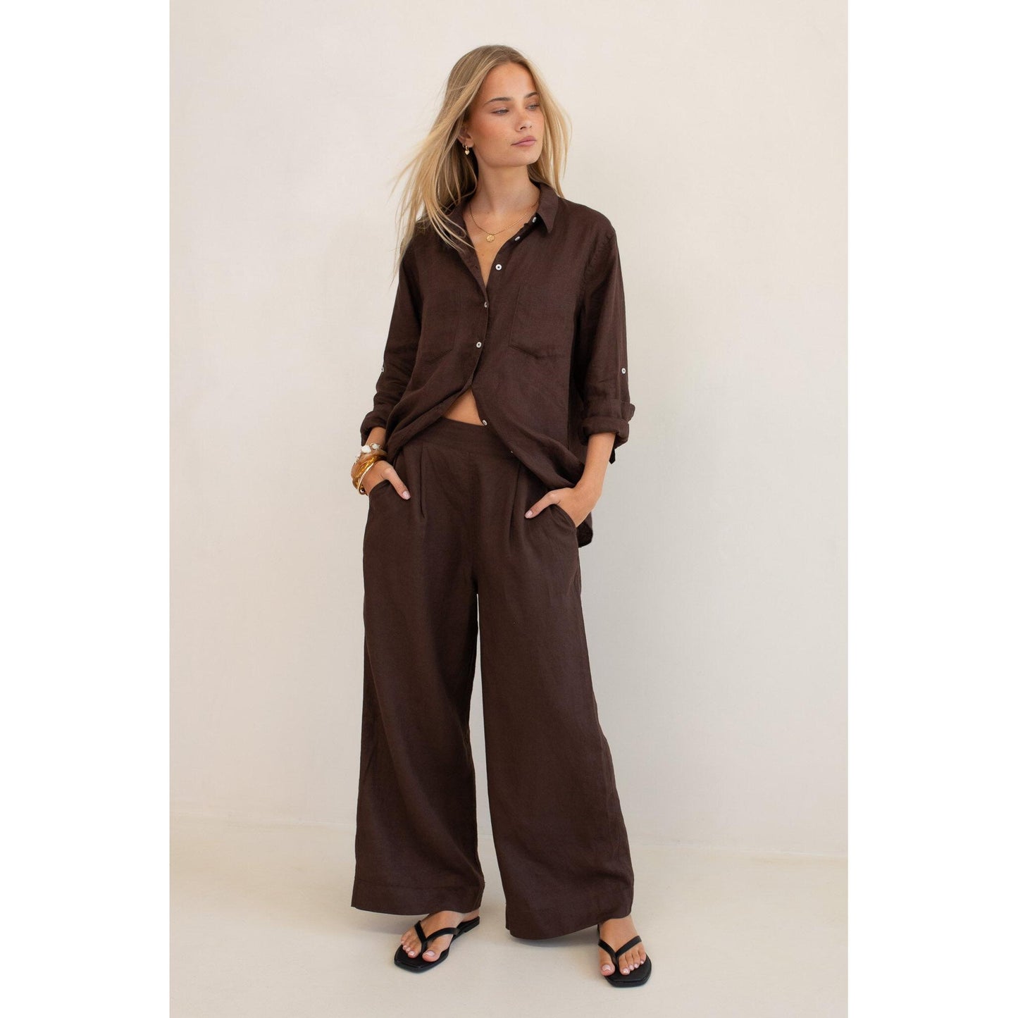 Hut Marcus Linen Pant - Hot Chocolate  Hut Clothing Pisces Boutique