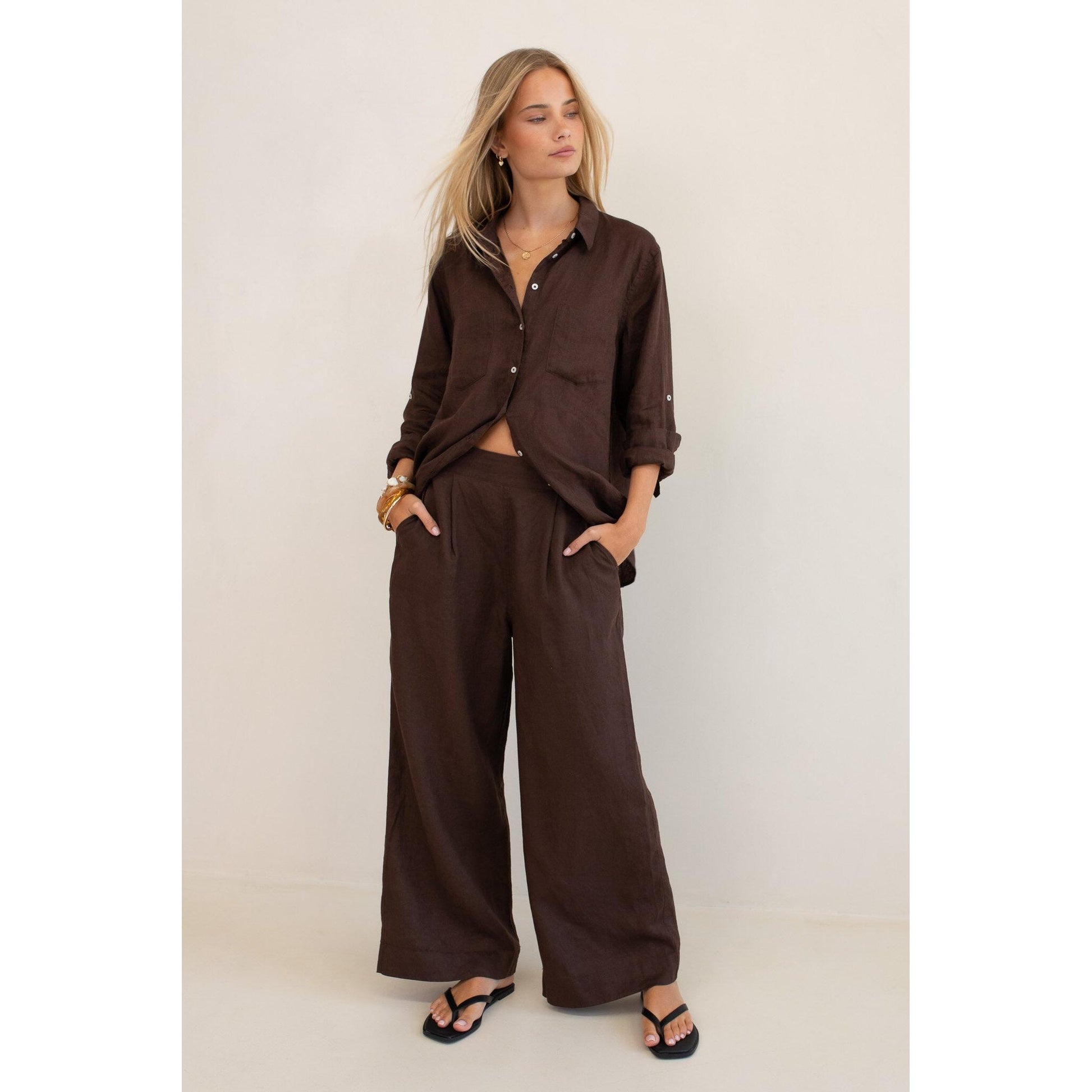 Hut Marcus Linen Pant - Hot Chocolate  Hut Clothing Pisces Boutique