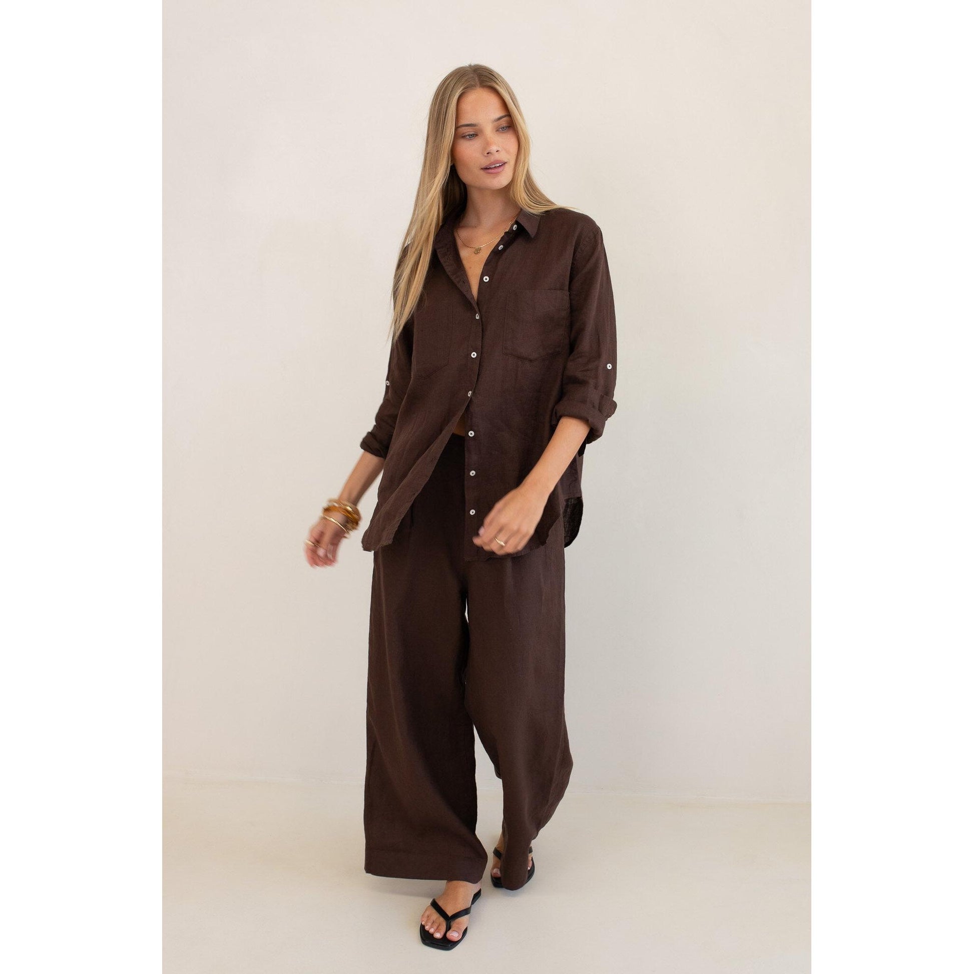 Hut Marcus Linen Pant - Hot Chocolate  Hut Clothing Pisces Boutique