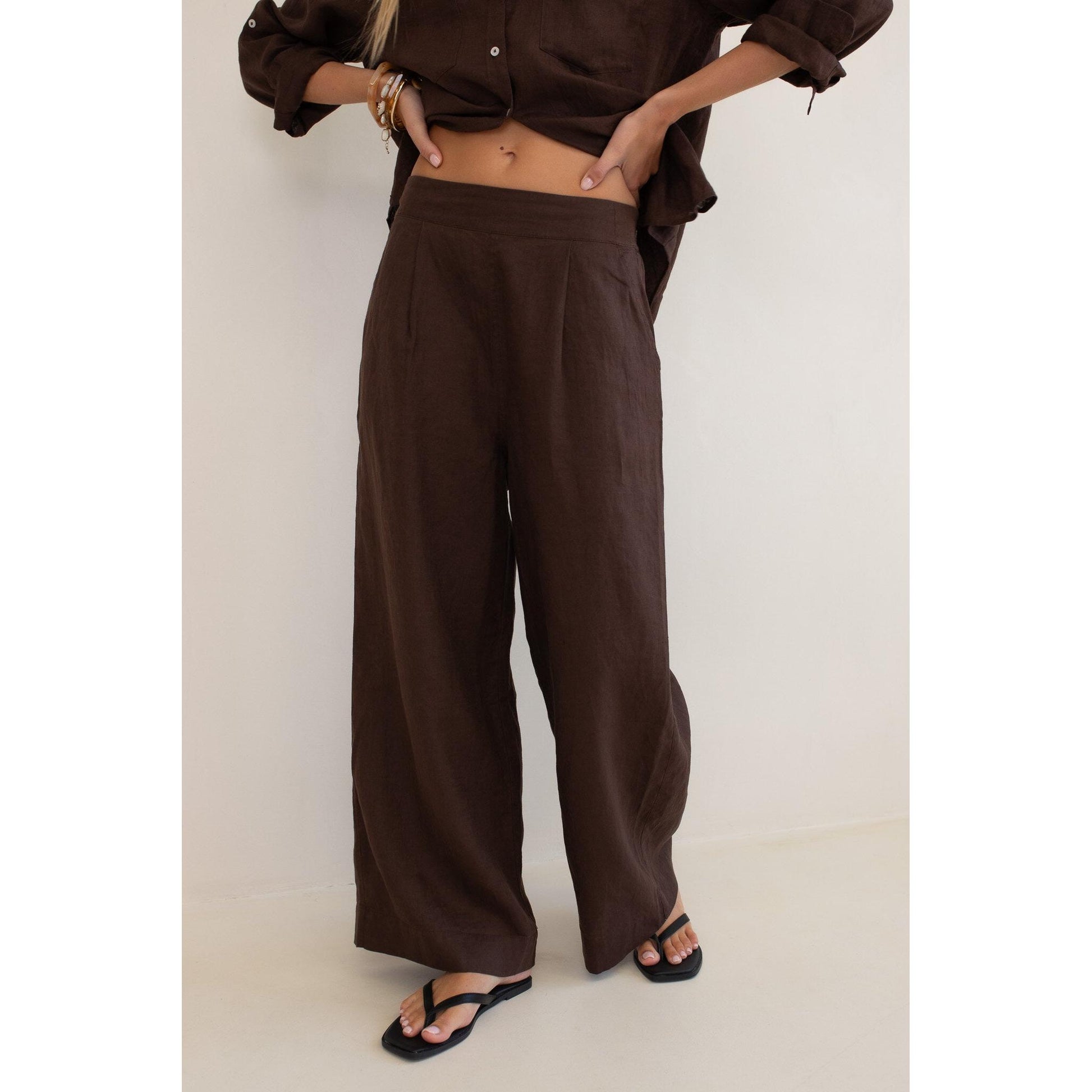 Hut Marcus Linen Pant - Hot Chocolate  Hut Clothing Pisces Boutique