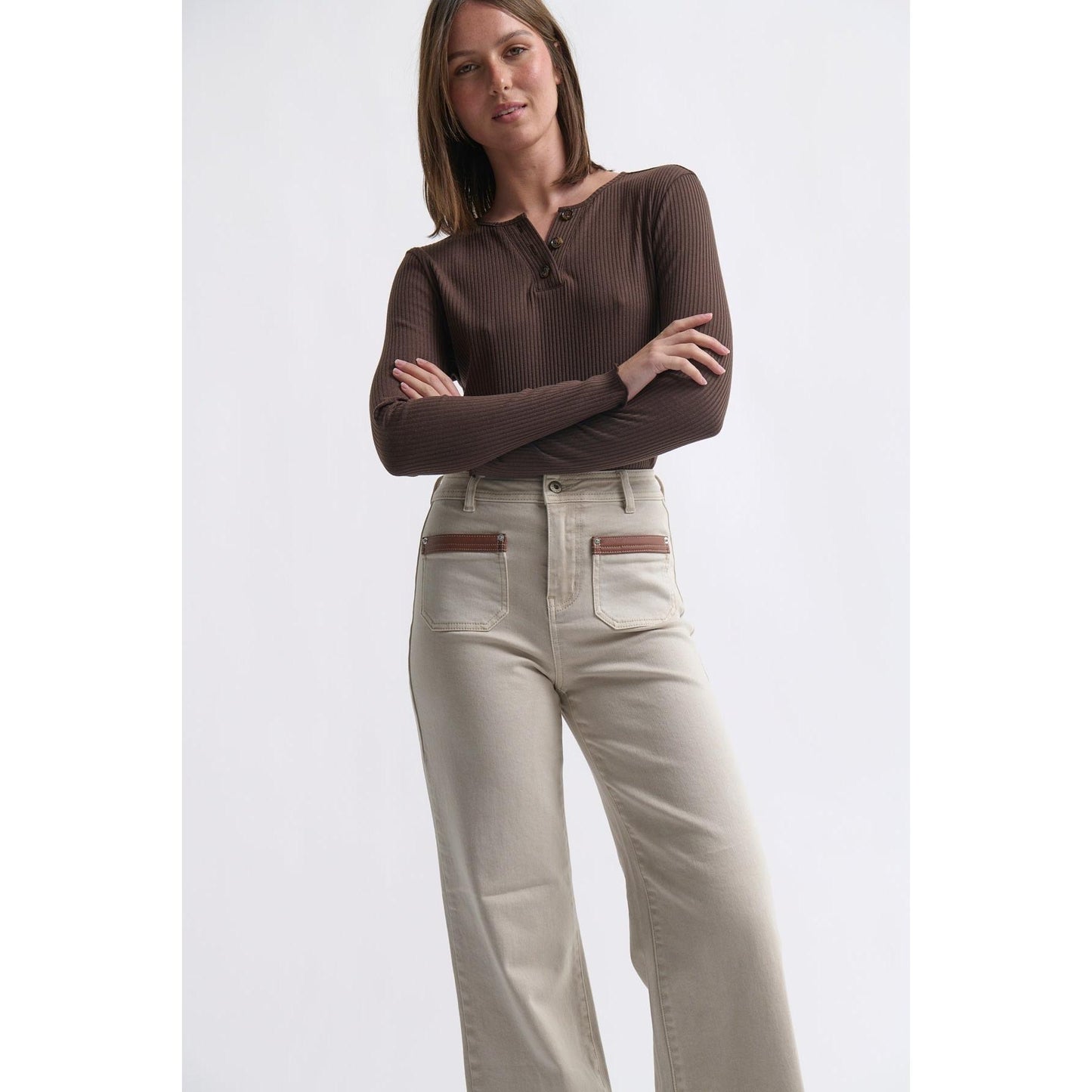 Kireina Harper Jean Leather pocket - Sand  Kireina Pisces Boutique