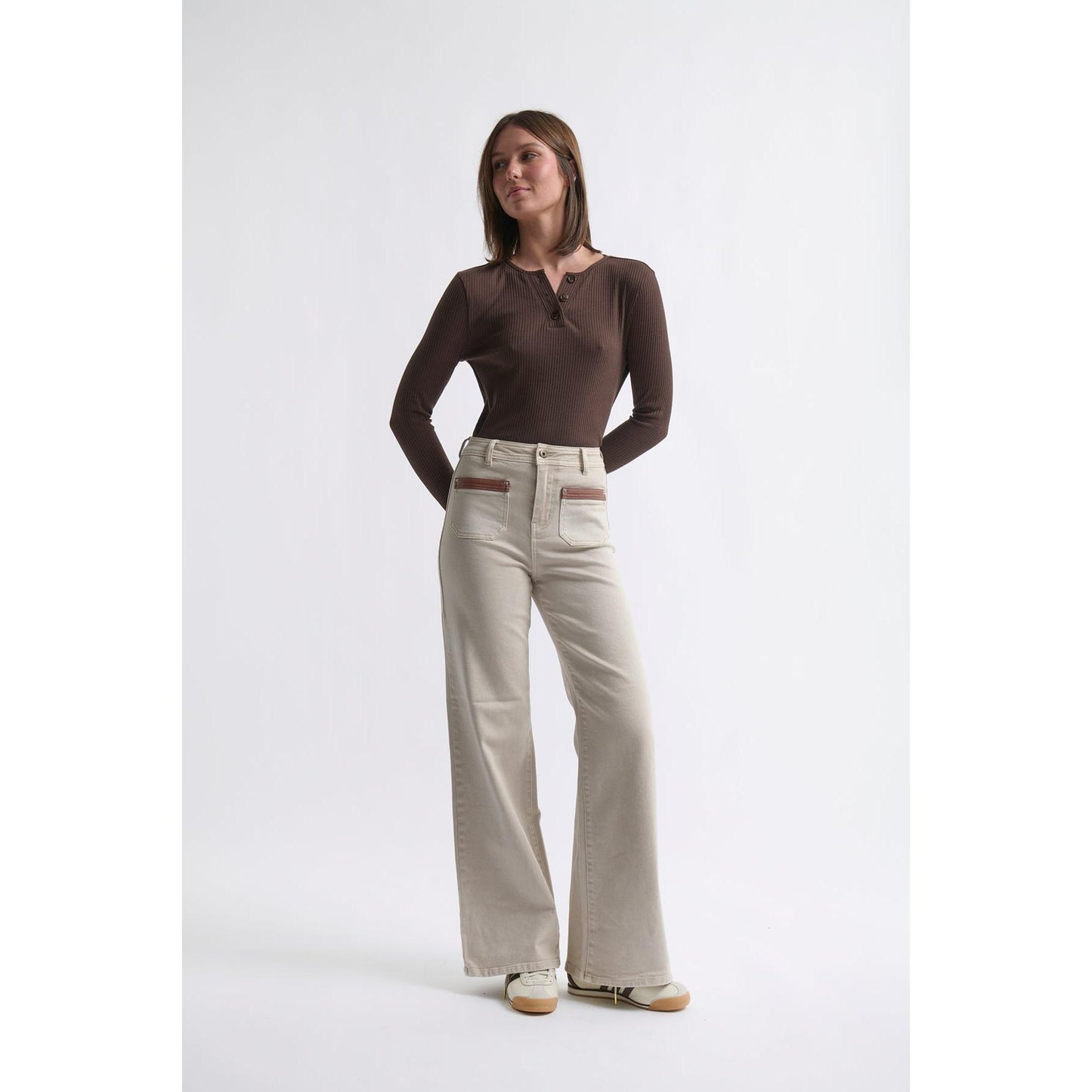 Kireina Harper Jean Leather pocket - Sand  Kireina Pisces Boutique