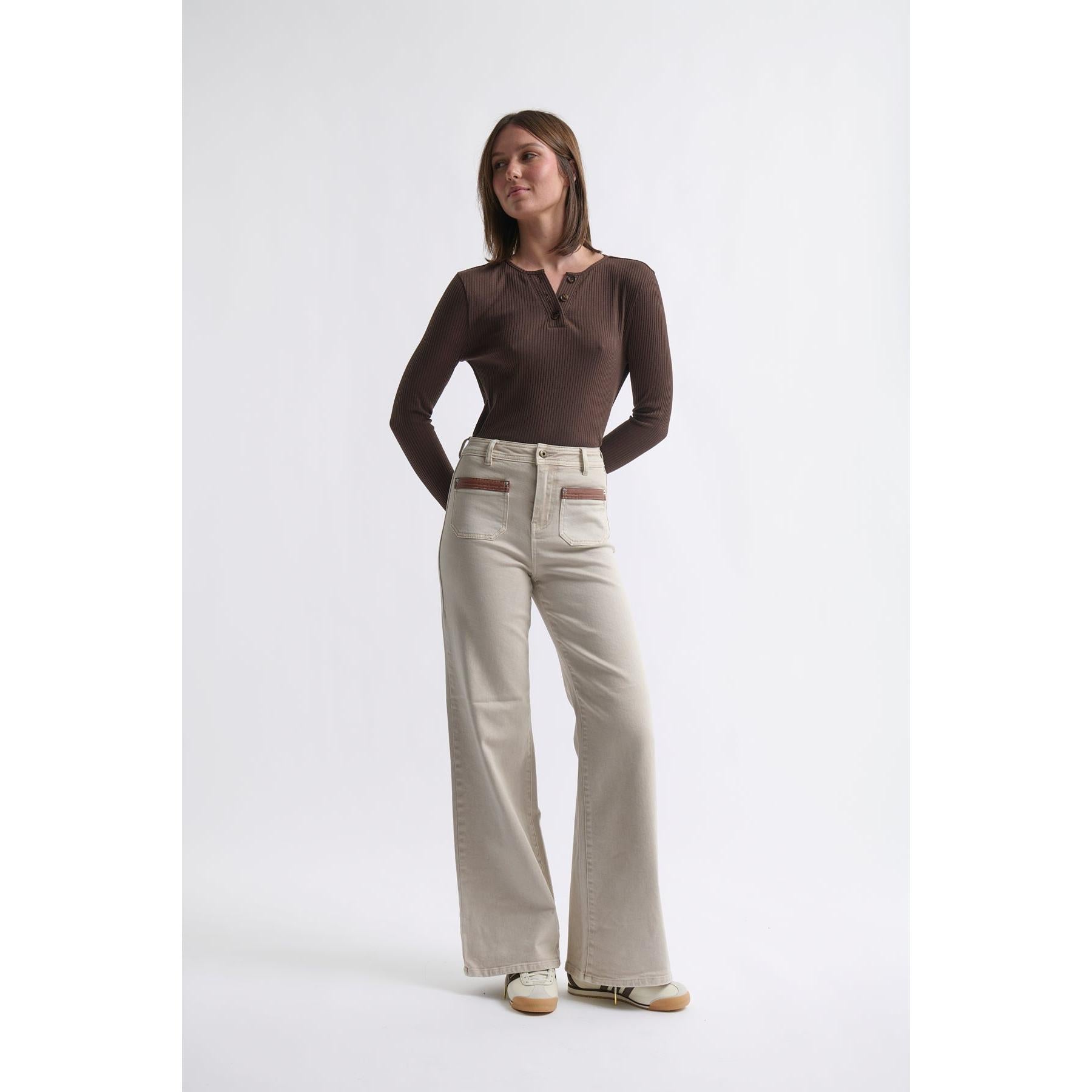 Kireina Harper Jean Leather pocket - Sand  Kireina Pisces Boutique