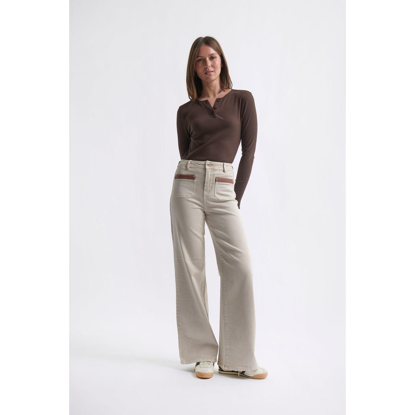 Kireina Harper Jean Leather pocket - Sand  Kireina Pisces Boutique
