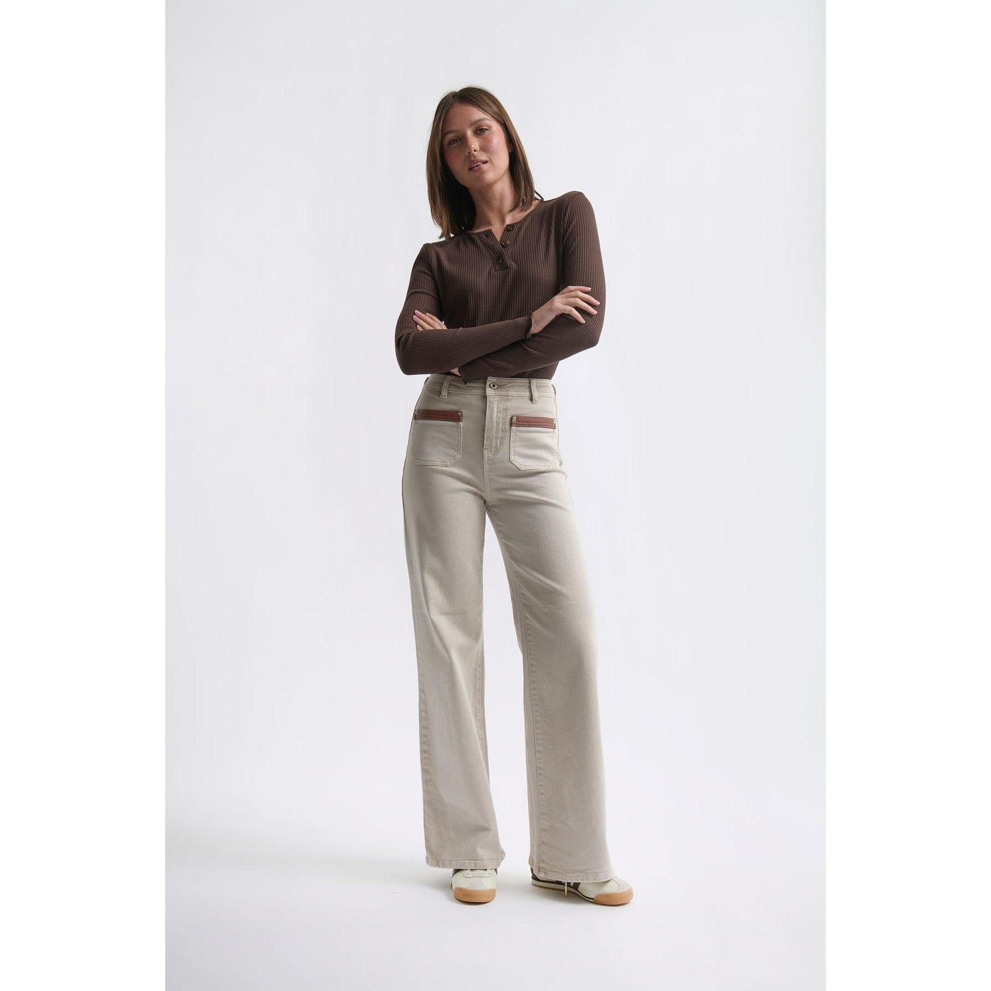 Kireina Harper Jean Leather pocket - Sand  Kireina Pisces Boutique