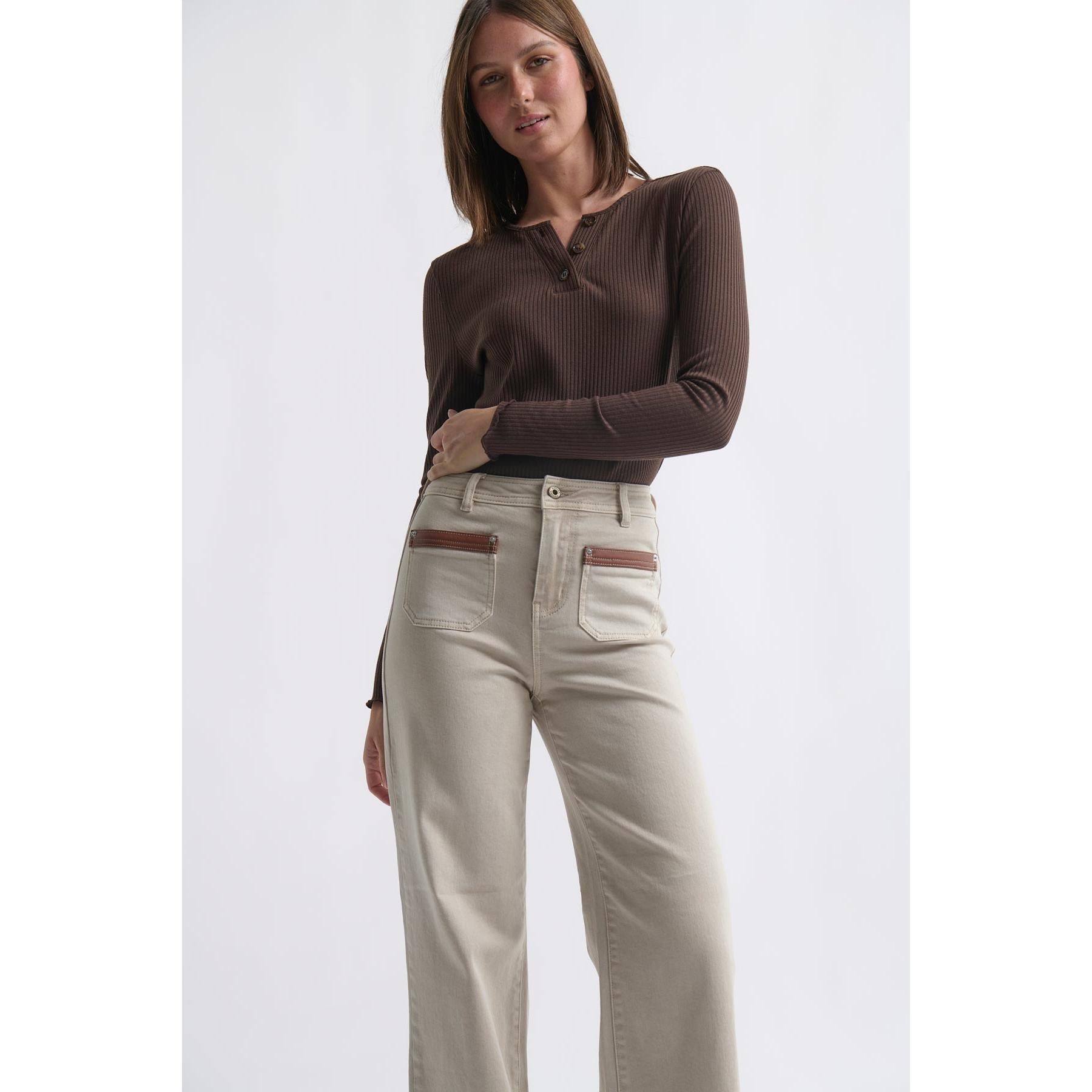 Kireina Harper Jean Leather pocket - Sand  Kireina Pisces Boutique