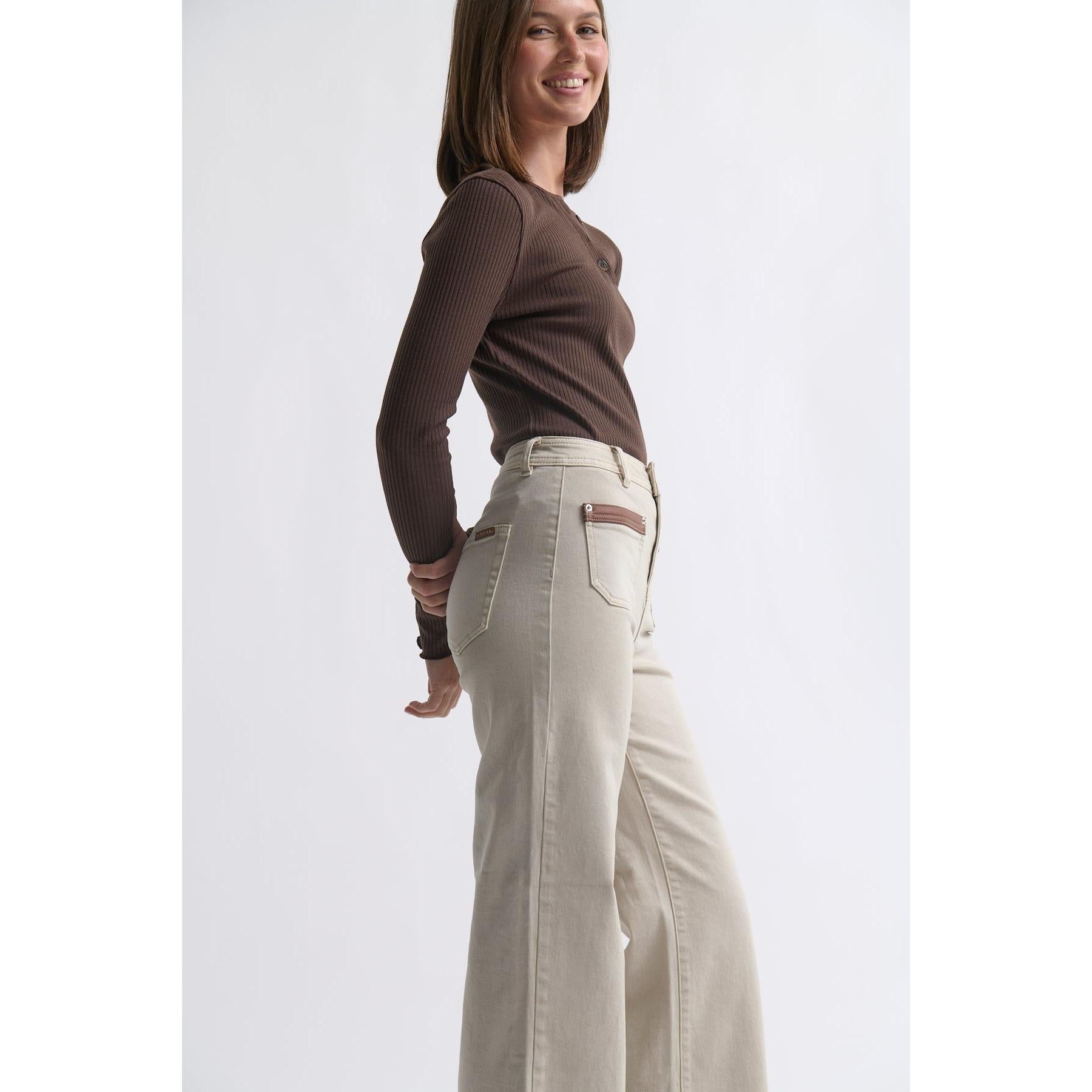 Kireina Harper Jean Leather pocket - Sand  Kireina Pisces Boutique