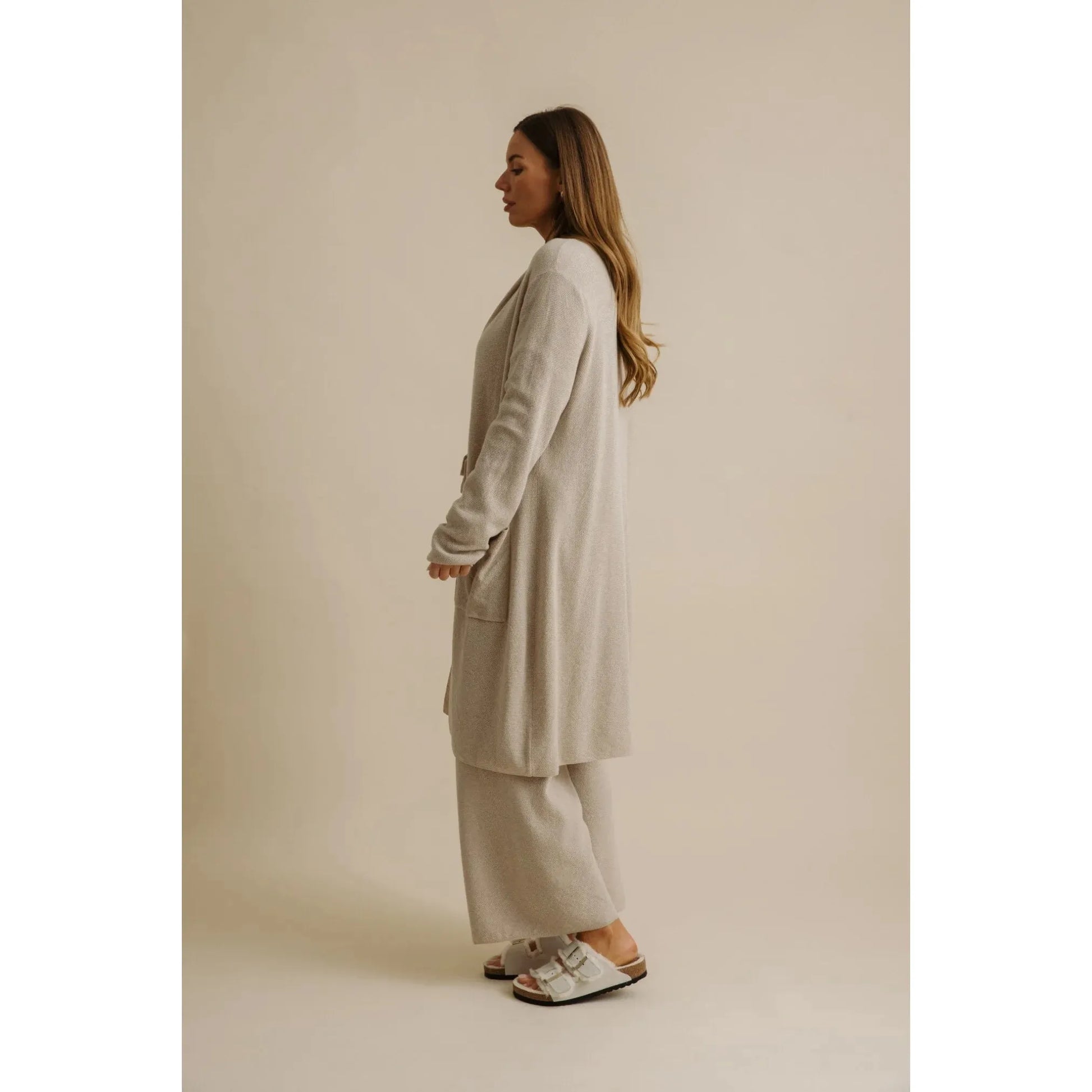 Talamaya Winter Retreat merino Cottonn Shawl Long Cardi - Wheat  Talamaya Pisces Boutique