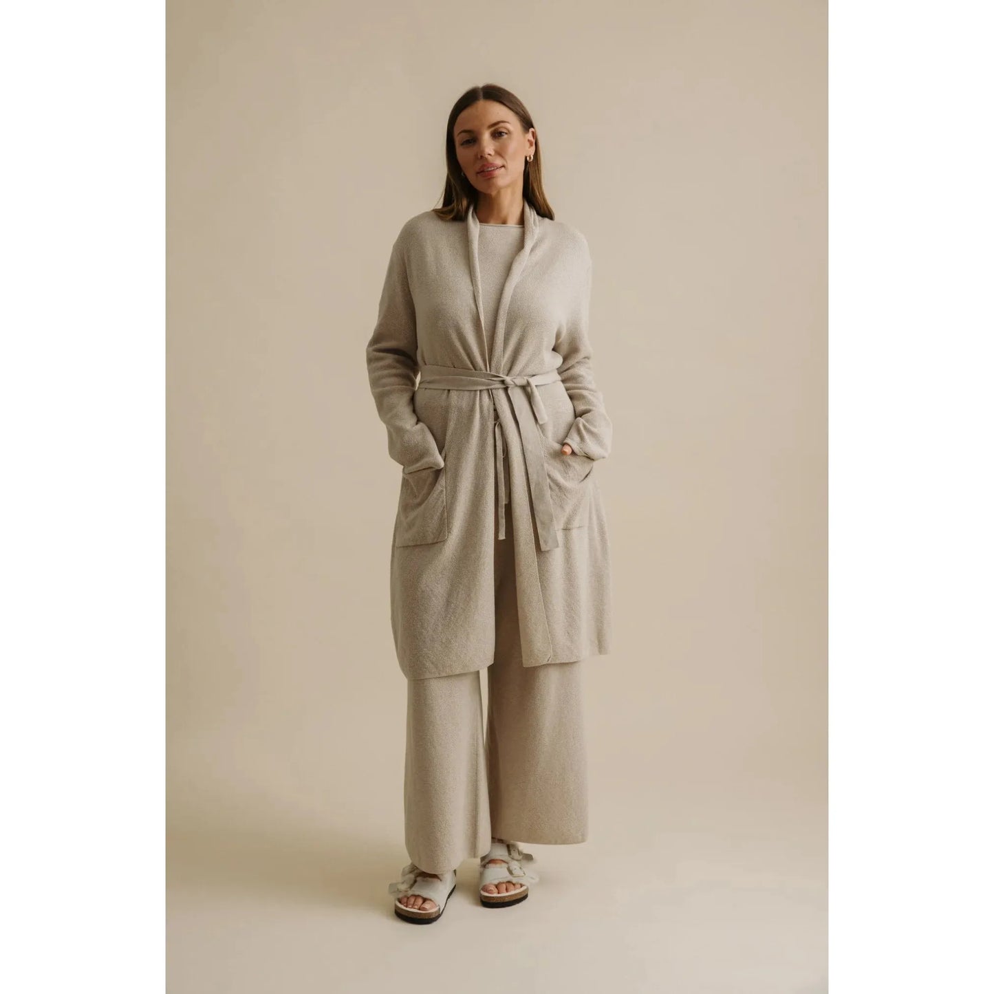 Talamaya Winter Retreat merino Cottonn Shawl Long Cardi - Wheat  Talamaya Pisces Boutique