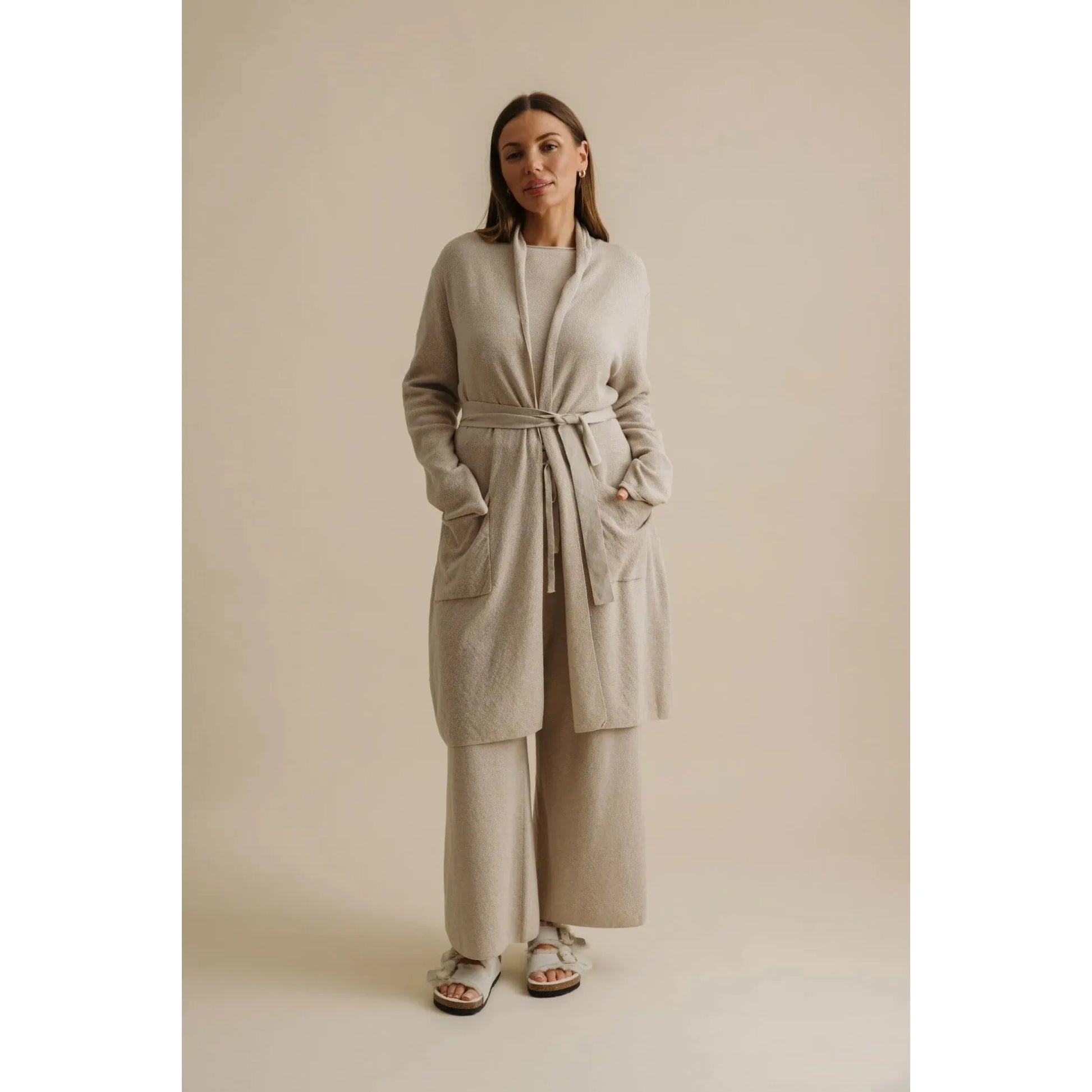 Talamaya Winter Retreat merino Cottonn Shawl Long Cardi - Wheat  Talamaya Pisces Boutique