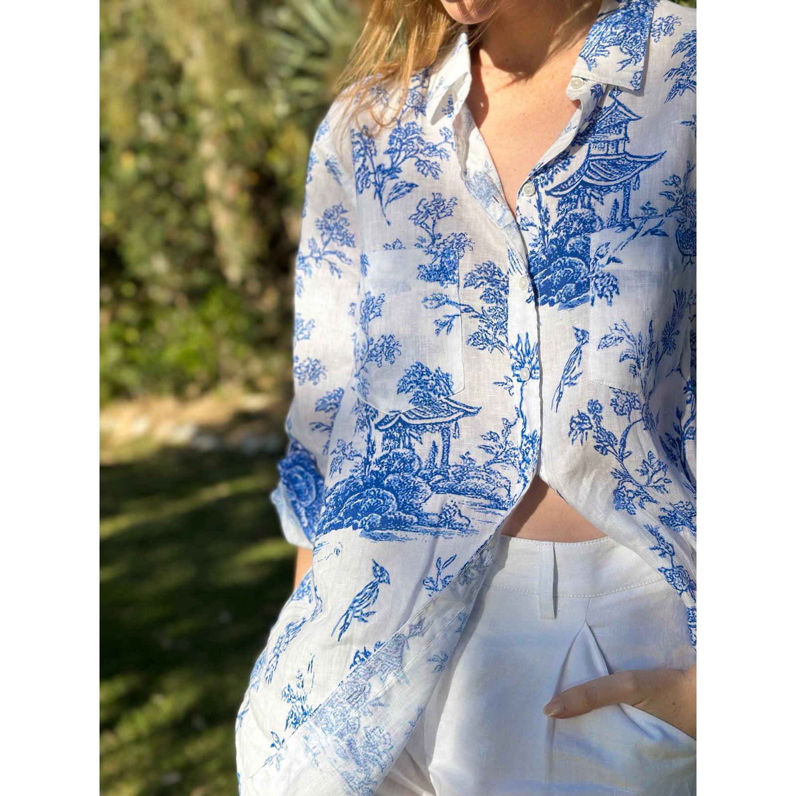 Hut Clothing Boyfriend Linen Shirt - Chinoiserie  Hut Clothing Pisces Boutique