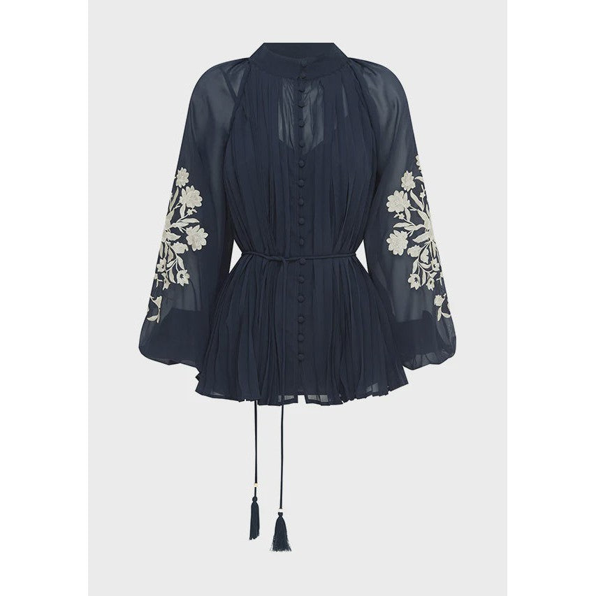 MOS Willow Pleat Blouse - Navy