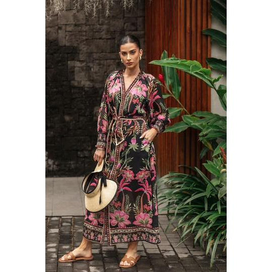 Once Was Carmen Silk Cotton Placement Print Maxi Dress