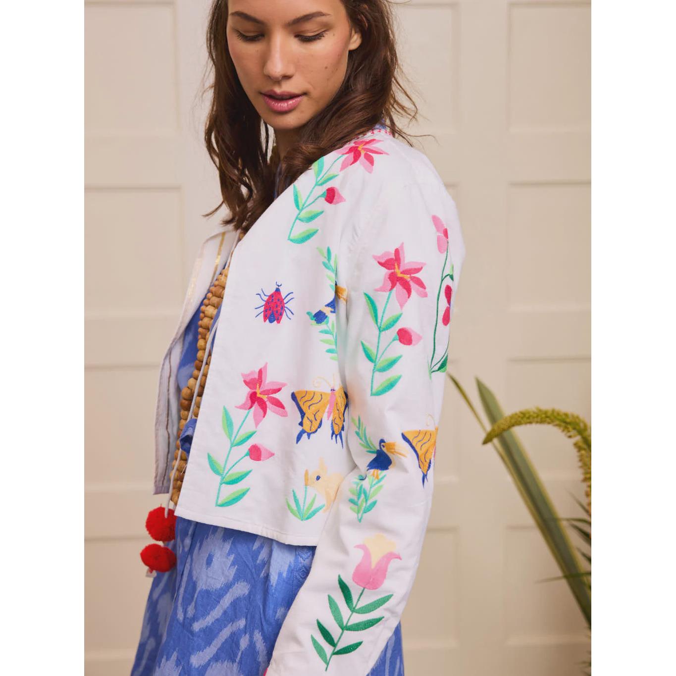 Nimo With Love Pine Jacket - White Mexican Embroidery  Nimo With Love Pisces Boutique