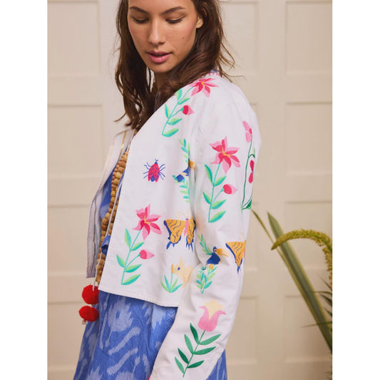Nimo With Love Pine Jacket - White Mexican Embroidery