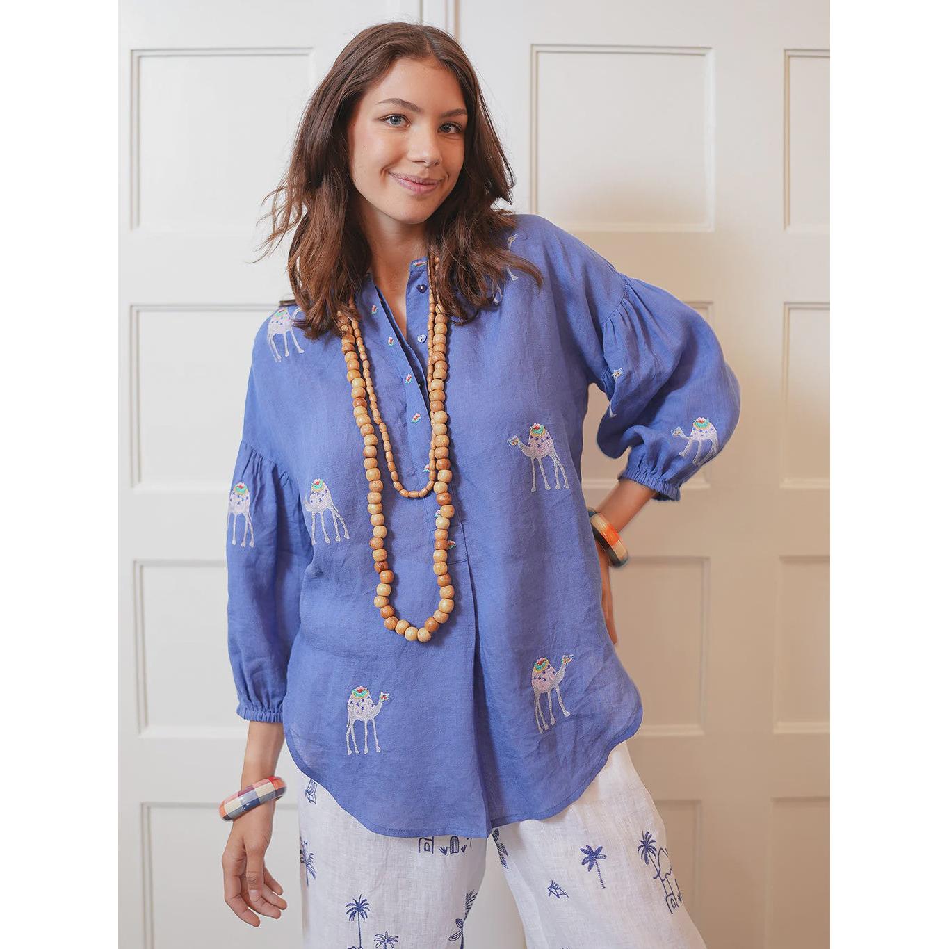 Nimo With Love Sassafras Blouse - Blue / Camel Embroidery