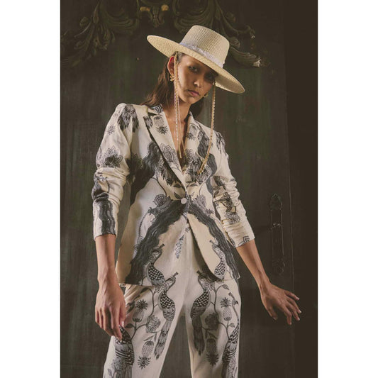 Once Was Leandro Contrast Lace Blazer - Imperial Stone