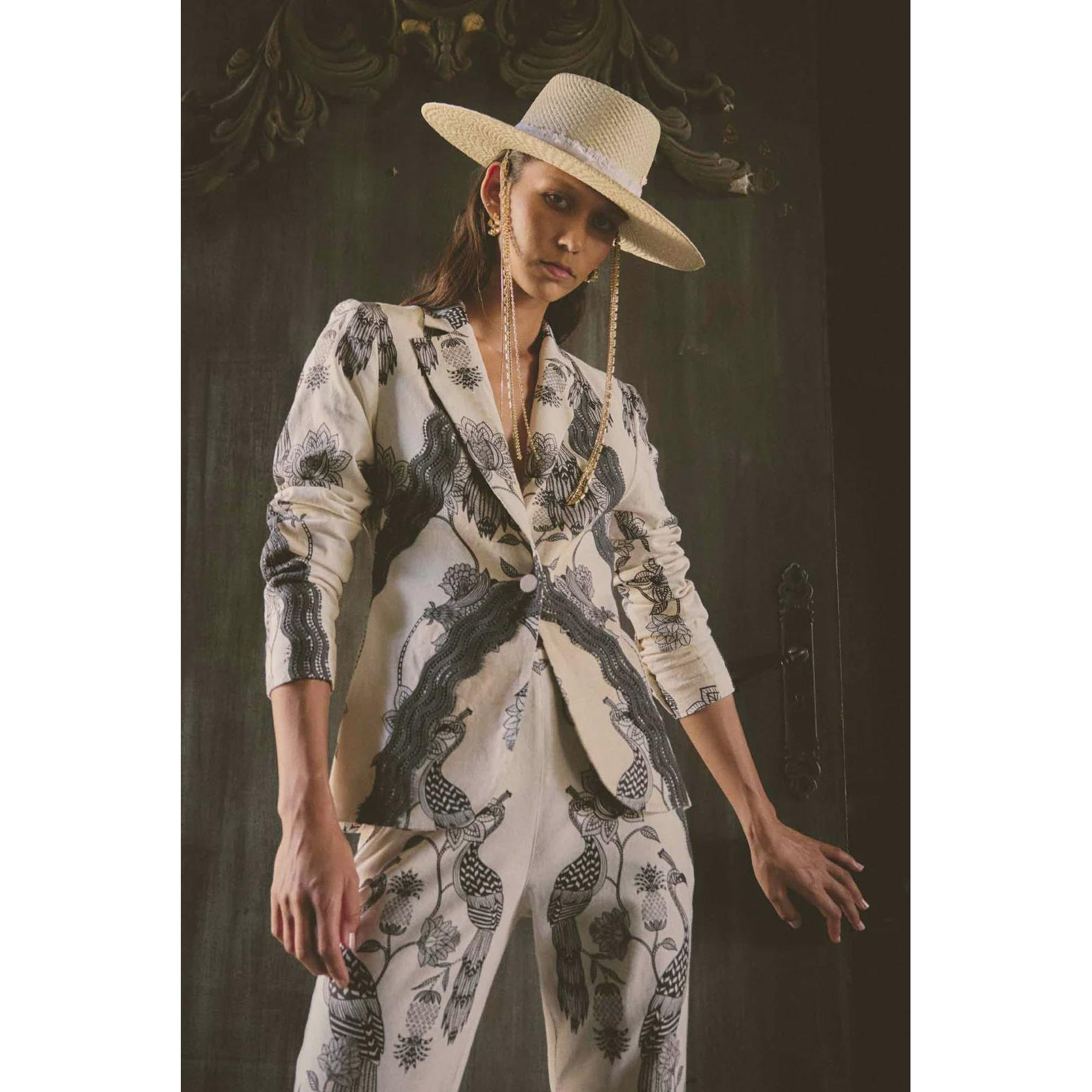 Once Was Leandro Contrast Lace Blazer - Imperial Stone  Once Was Pisces Boutique