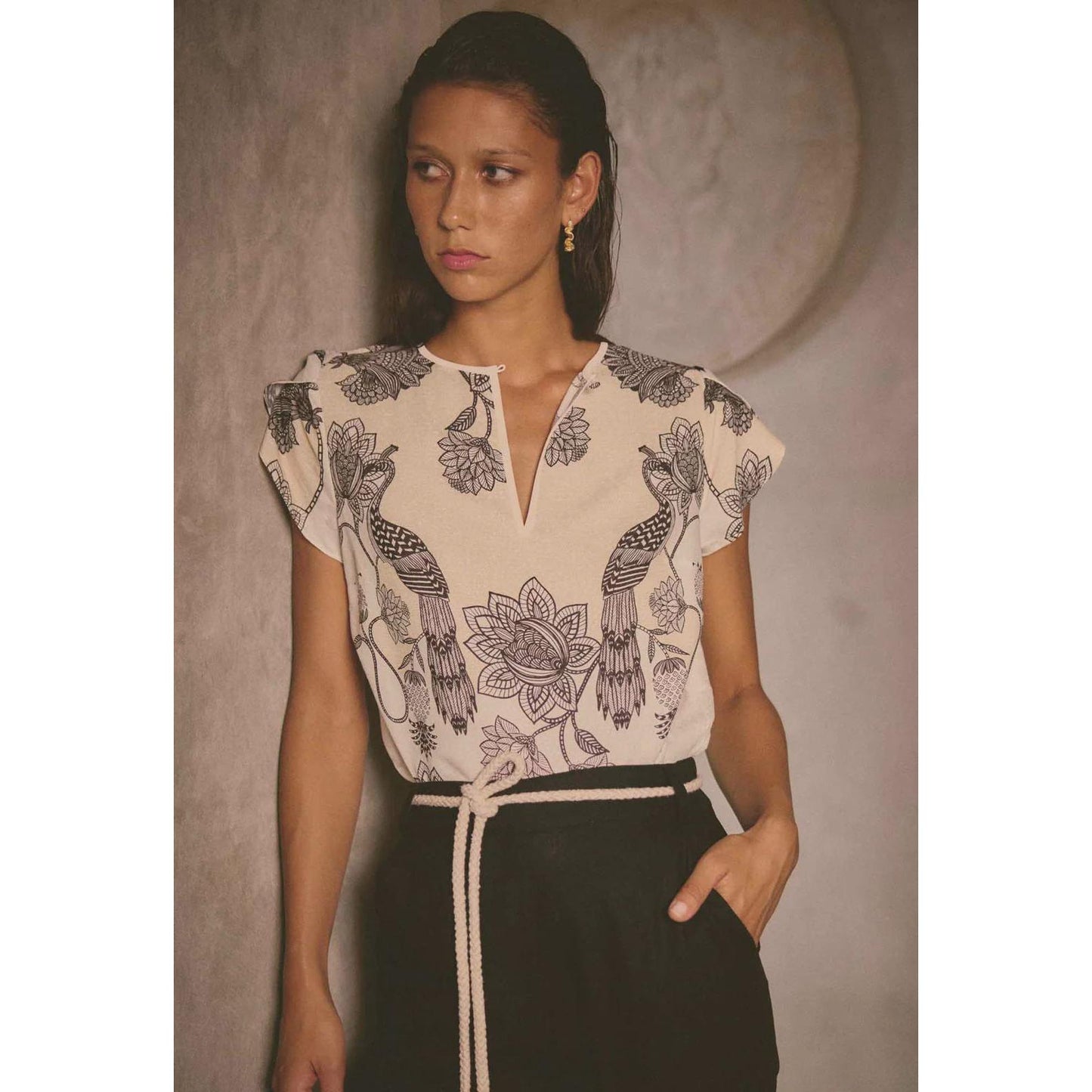 Once Was Avis Dobby Print Top - Imperial Stone