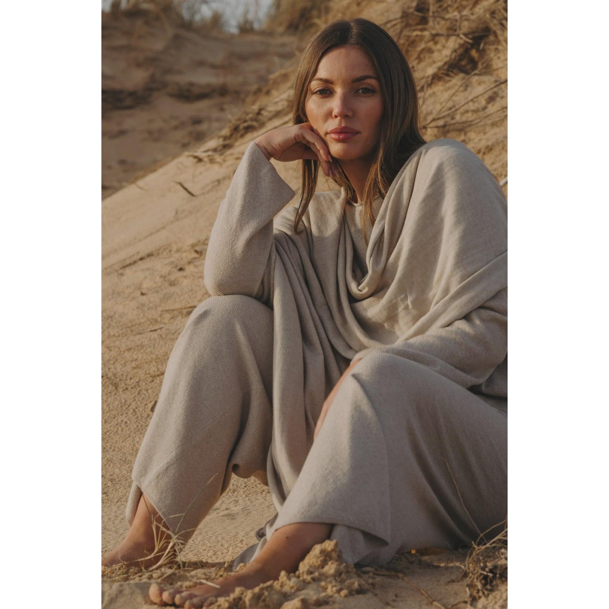 Talamaya Winter Retreat Merino Cotton Wrap - Wheat  Talamaya Pisces Boutique