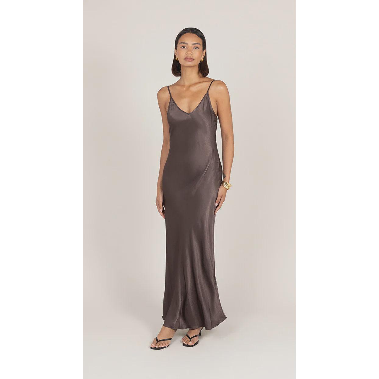 Charli Lana Satin Dress - Espresso  Charli london Pisces Boutique