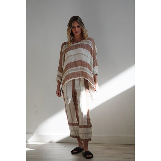 Linens Unlimited Valentina Top - Rust Stripey  Linens Unlimited Pisces Boutique