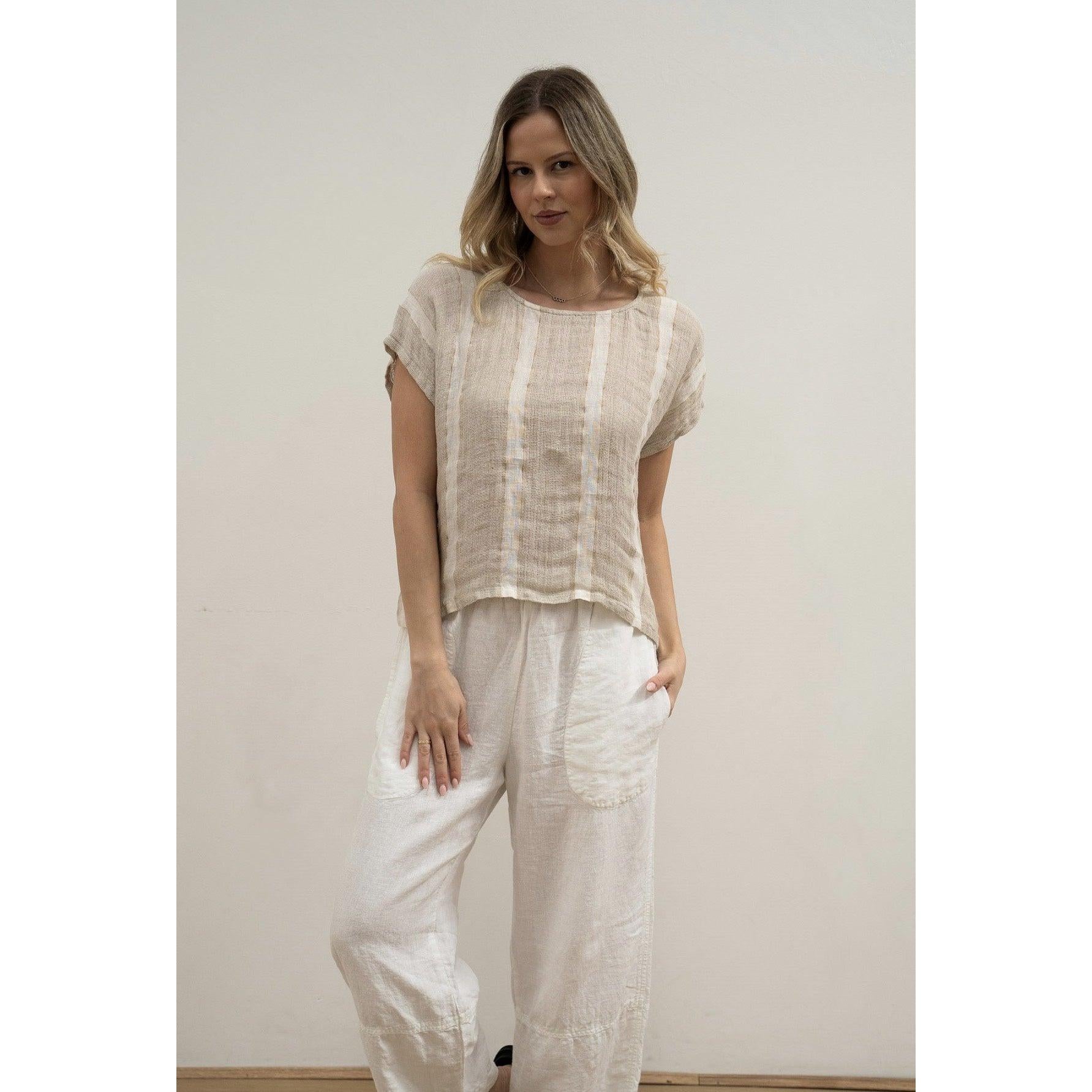 Linens Unlimited carina Box Top - Natural White Gold Strand  Linens Unlimited Pisces Boutique