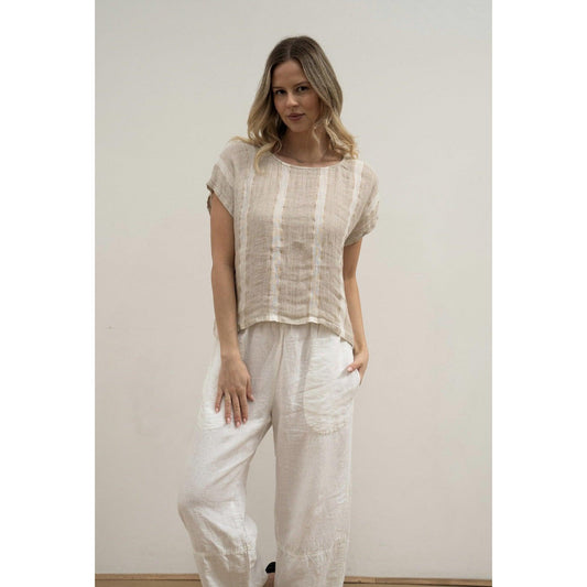 Linens Unlimited carina Box Top - Natural White Gold Strand  Linens Unlimited Pisces Boutique