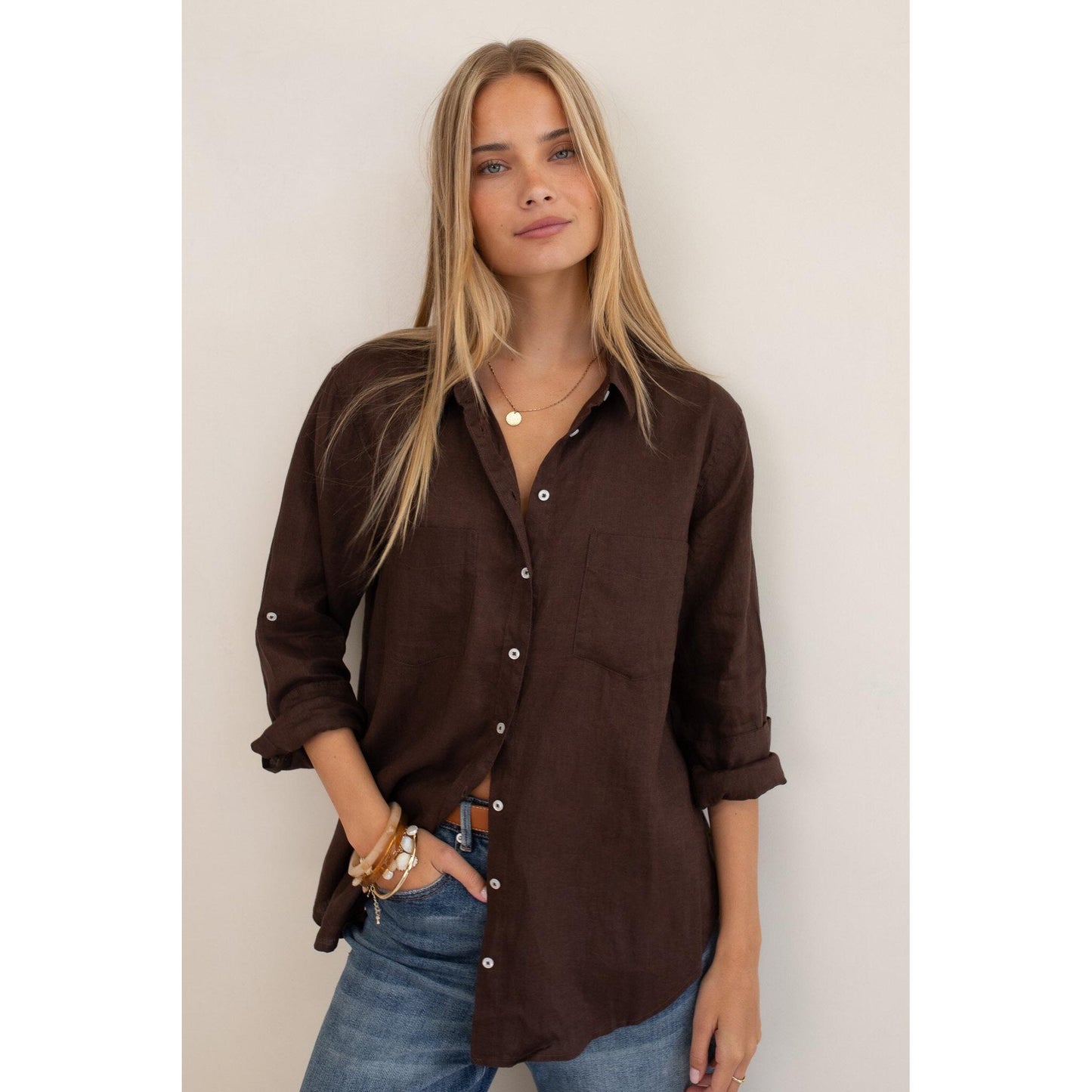 Hut Clothing Boyfriend Linen Shirt - Hot Chocolate  Hut Clothing Pisces Boutique