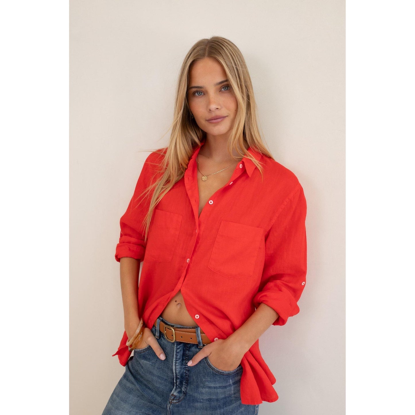 Hut Clothing Boyfriend Linen Shirt - Poppy  Hut Clothing Pisces Boutique