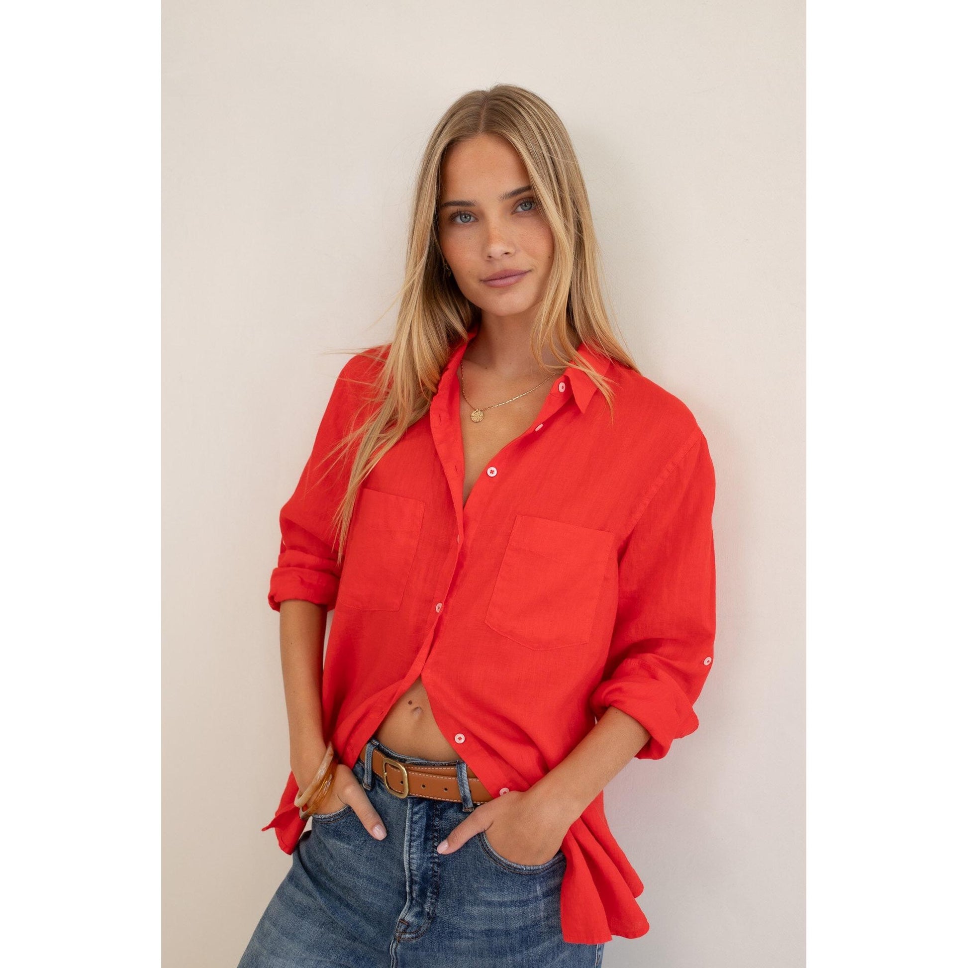 Hut Clothing Boyfriend Linen Shirt - Poppy  Hut Clothing Pisces Boutique