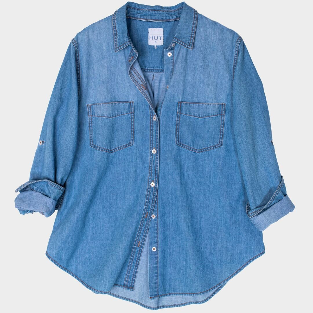 Hut Clothing Denim  Shirt - Mid Wash  Hut Clothing Pisces Boutique