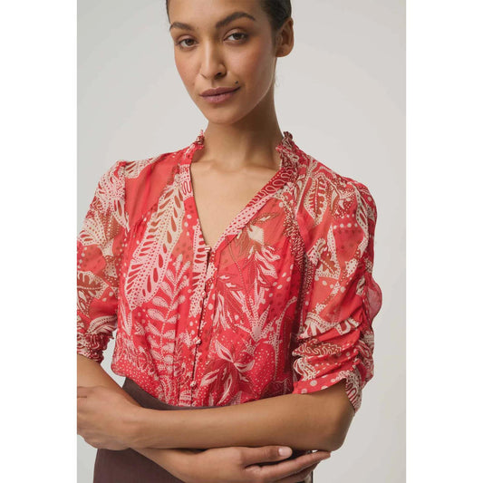 Once Was Lunette Viscose Chiffon Blouse - Crimson Palms