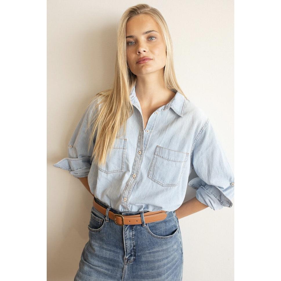 Hut Clothing Denim Stripe - Blue Shirt  Hut Clothing Pisces Boutique