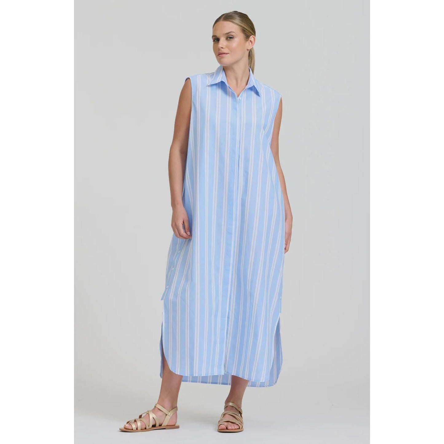 Shirty Button Sleeveless Longline Shirtdress - Pale Blue  Shirty Pisces Boutique