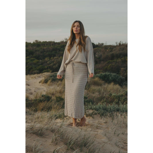 Talamaya Waves Merino Cotton Pleat Skirt - Wheat  Talamaya Pisces Boutique