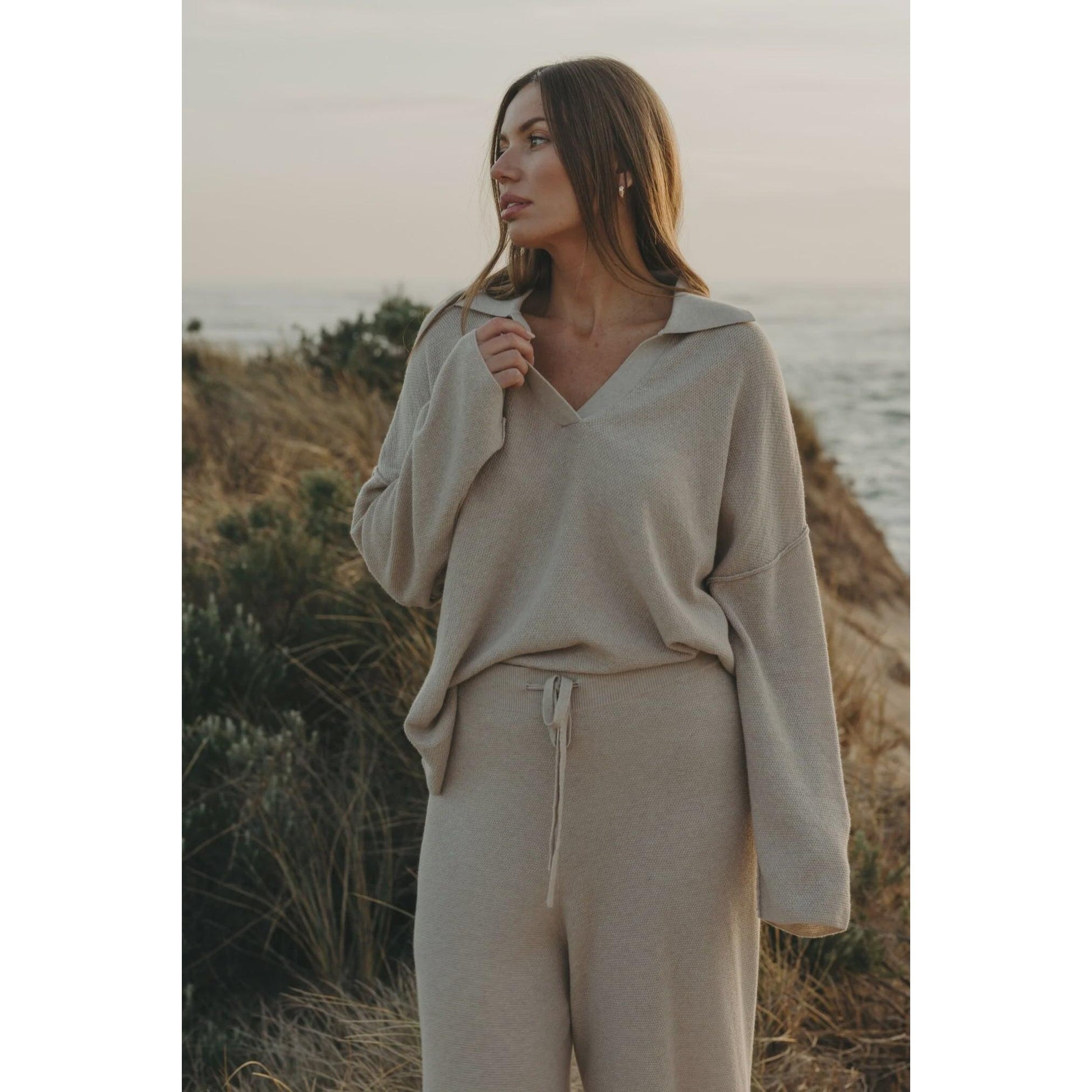 Talamaya Winter Retreat Collar Pullover - Wheat  Talamaya Pisces Boutique