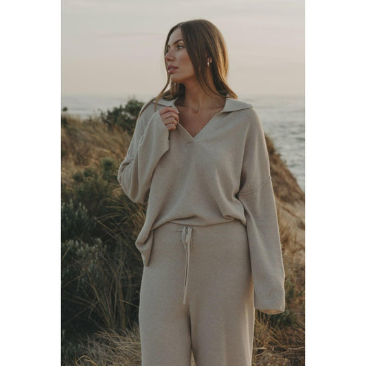 Talamaya Winter Retreat Collar Pullover - Wheat  Talamaya Pisces Boutique