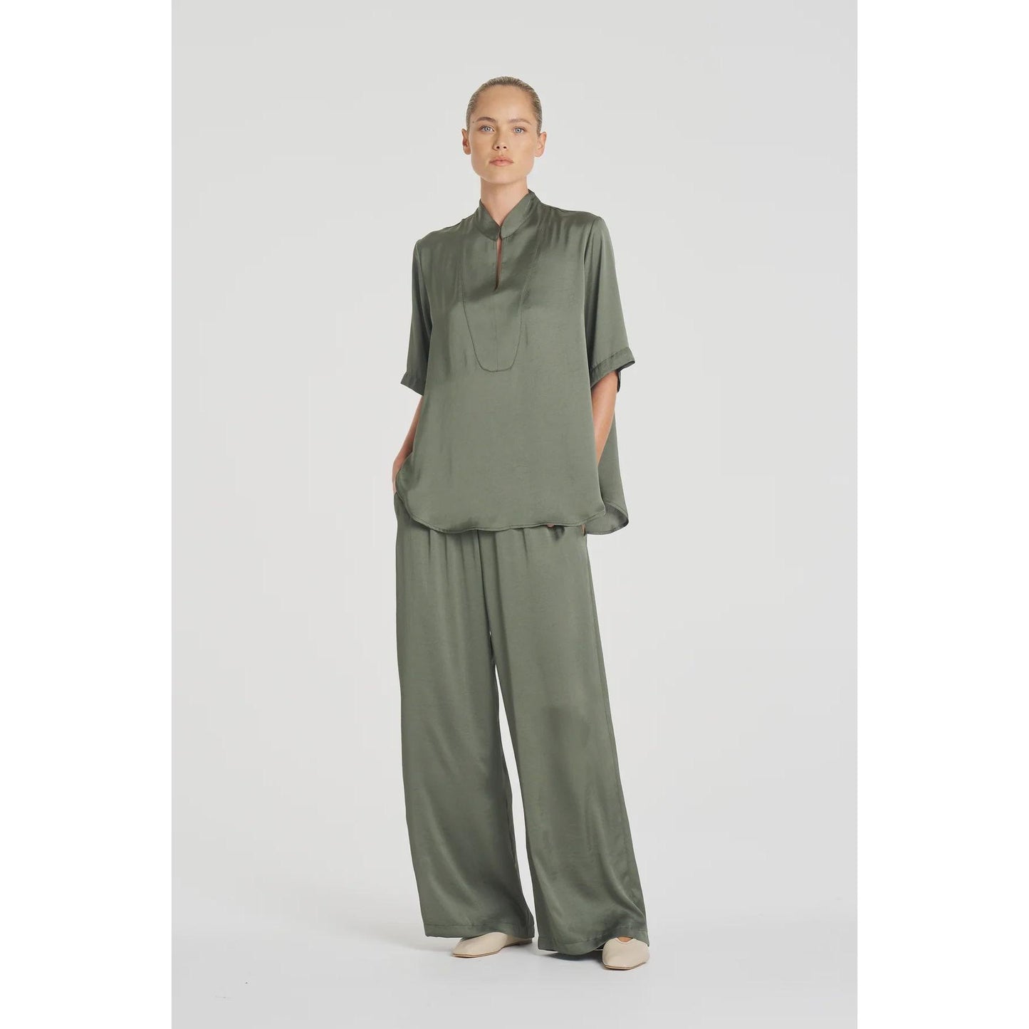 Mela Purdie Maxi  Pace Pant Mirror Satin - Sage  Mela Purdie Pisces Boutique