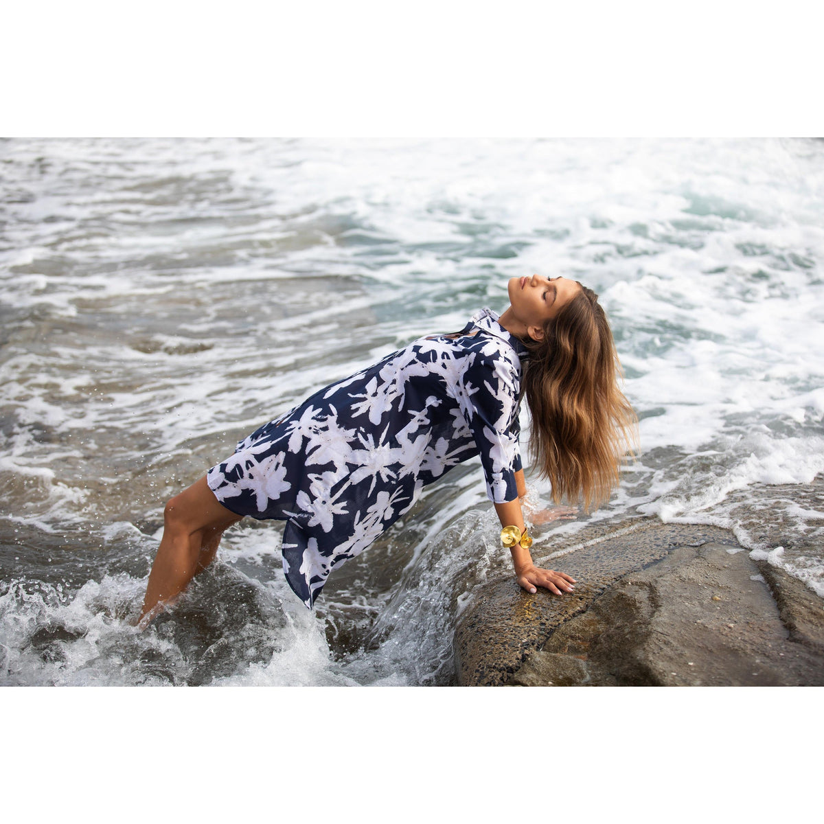 One Season Middy Daisy - Indigo Leaf - Cotton - Navy/White  One Season Pisces Boutique