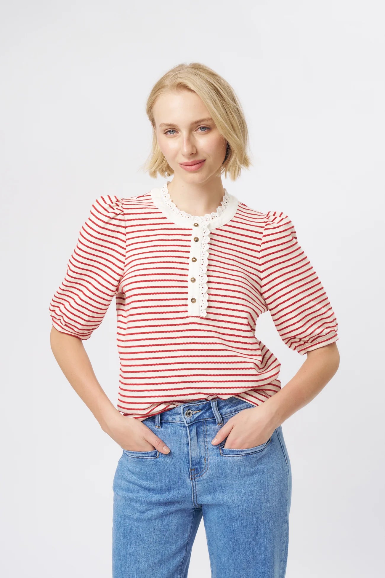 Kireina Jacqualine Top - Red / White PRE ORDER FOR END SEPTEMBER