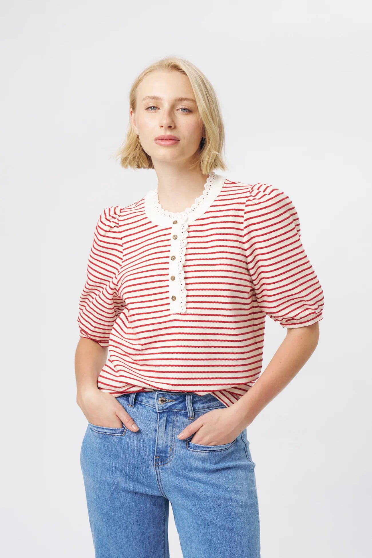 Kireina Jacqualine Top - Red / White PRE ORDER FOR END SEPTEMBER