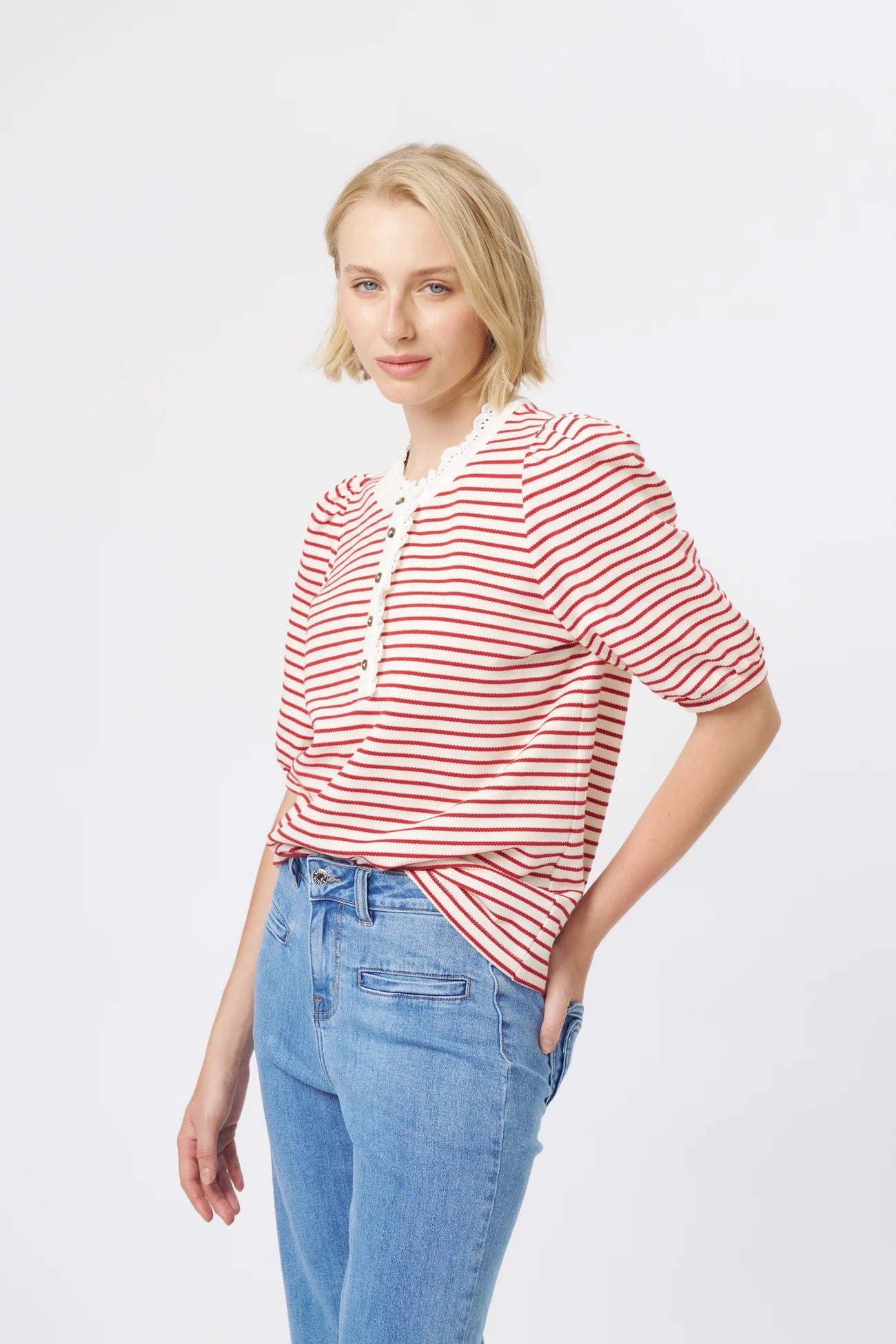 Kireina Jacqualine Top - Red / White PRE ORDER FOR END SEPTEMBER