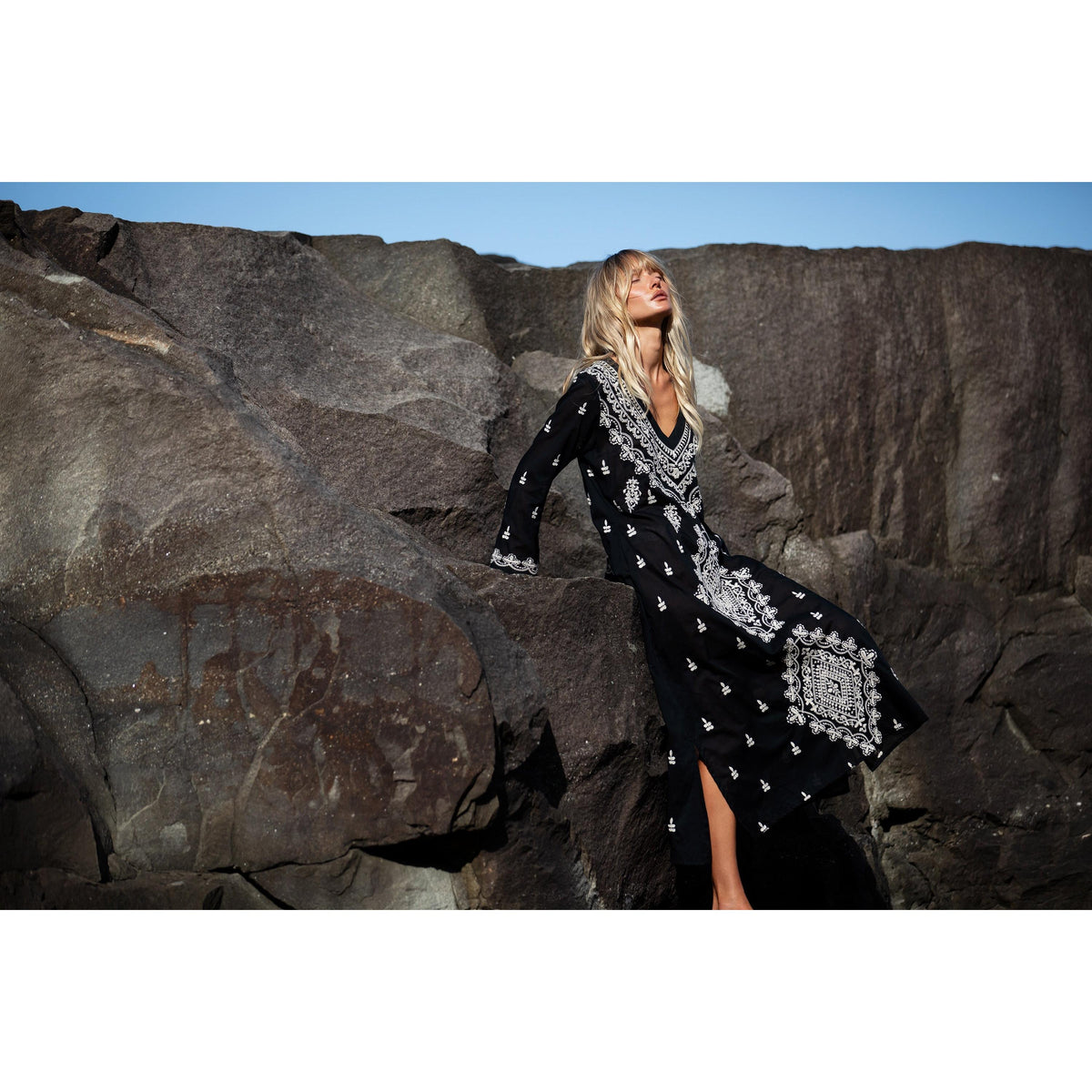 One Season Long Goa Embroidery - Black / Creme  One Season Pisces Boutique